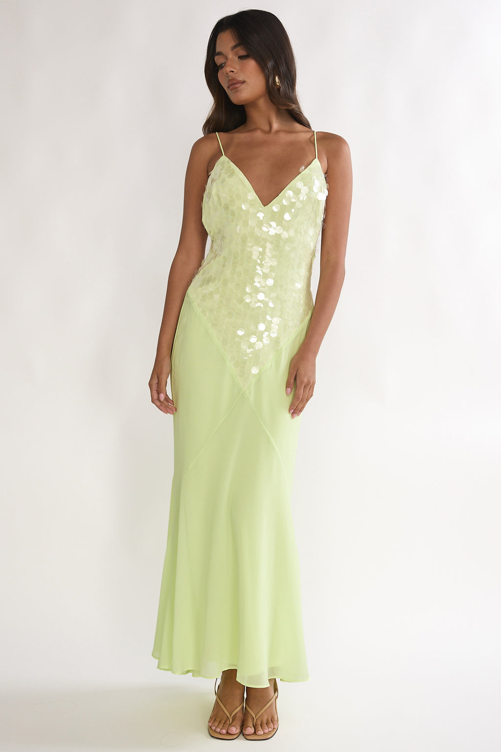 Meranda V-Neck Maxi Dress Sequin Yellow by Selfie Leslie Australia