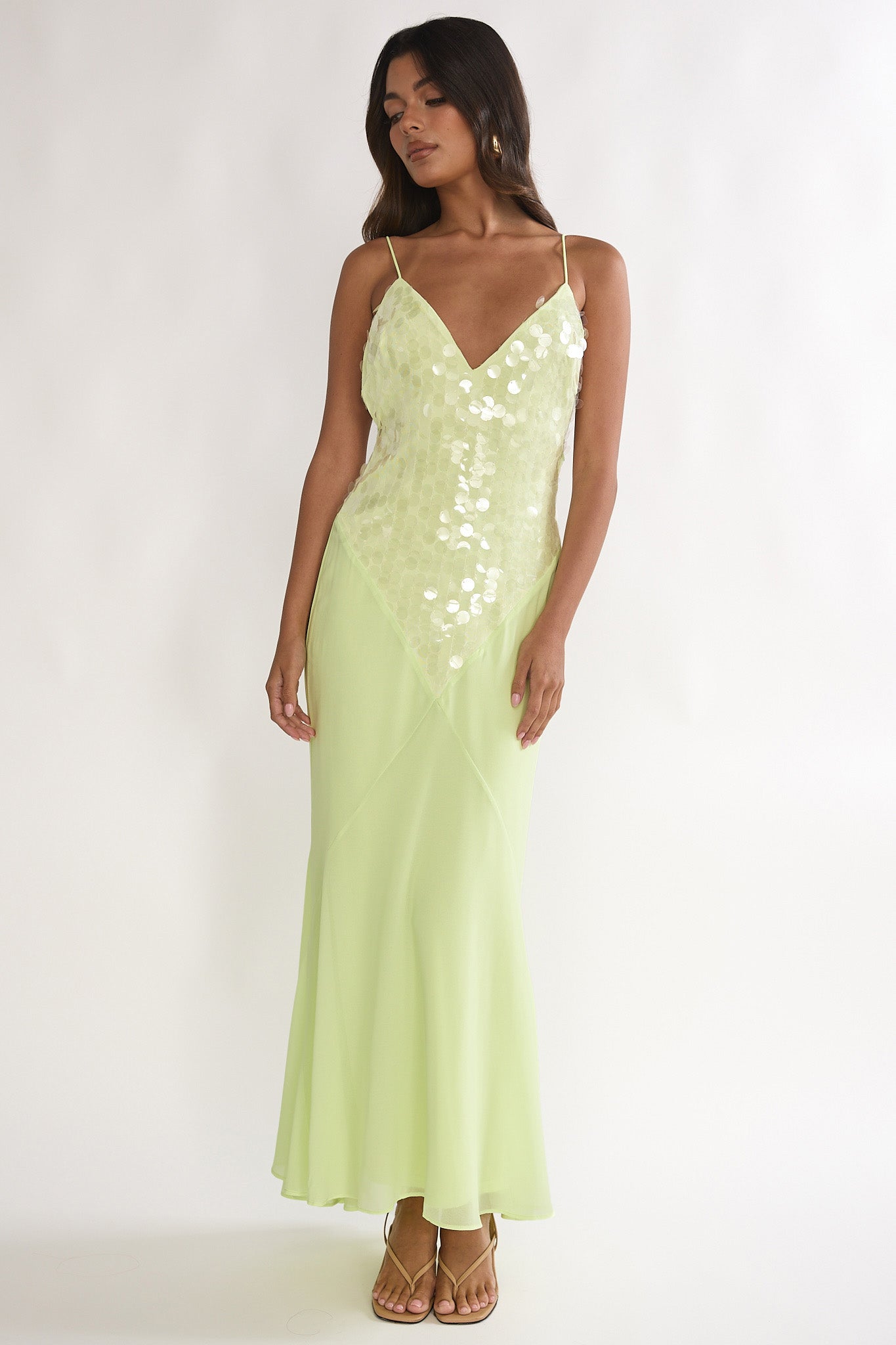 Meranda V-Neck Maxi Dress Sequin Yellow by Selfie Leslie Australia