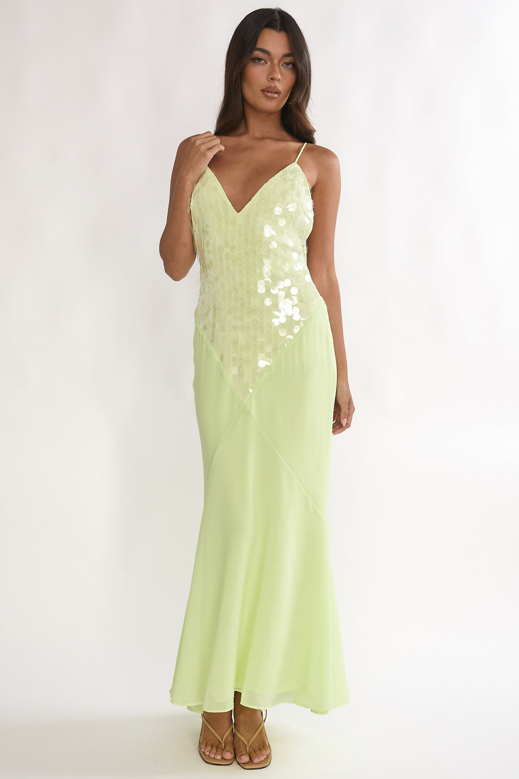 Meranda V-Neck Maxi Dress Sequin Yellow by Selfie Leslie Australia