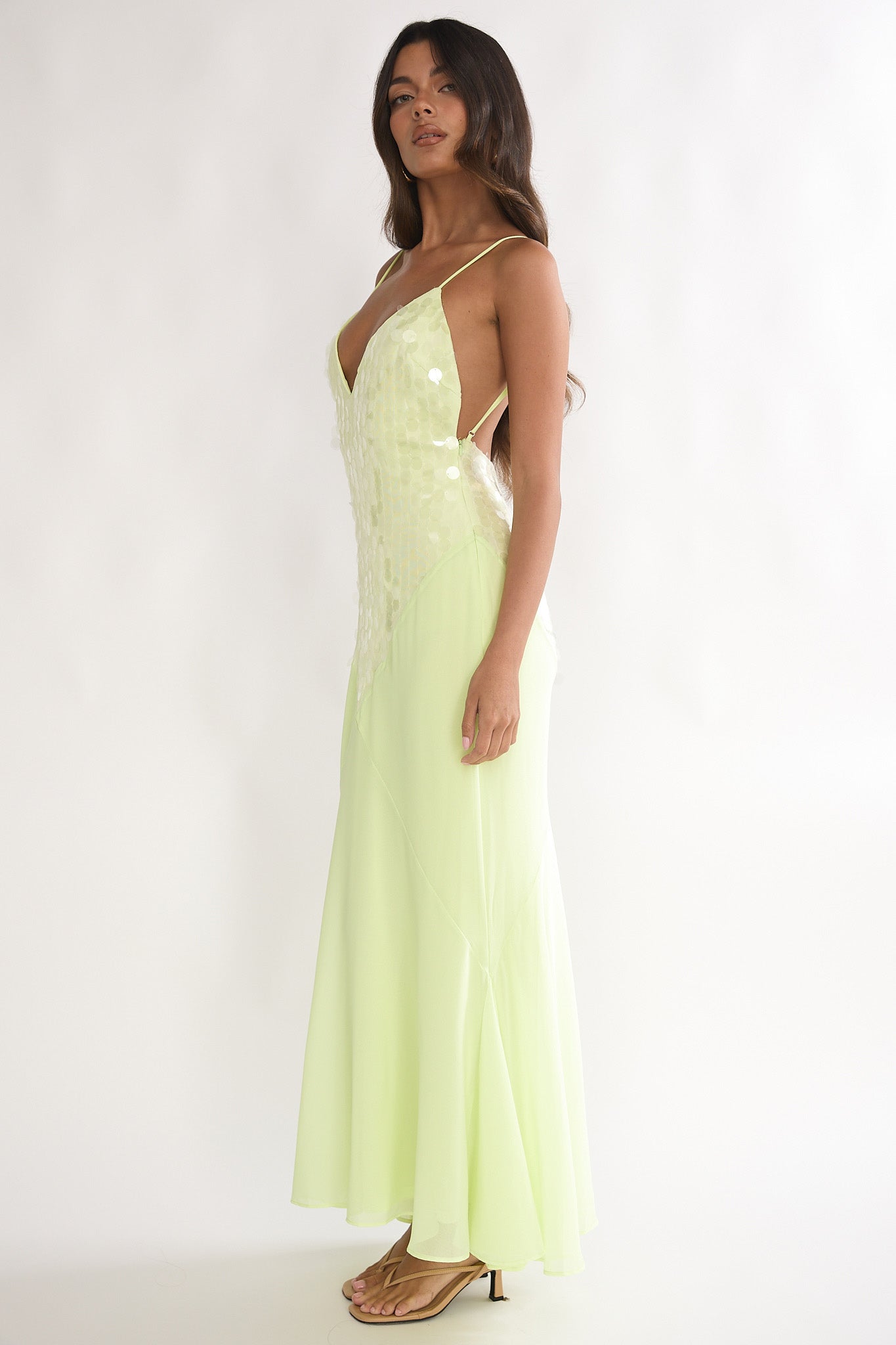 Meranda V-Neck Maxi Dress Sequin Yellow by Selfie Leslie Australia
