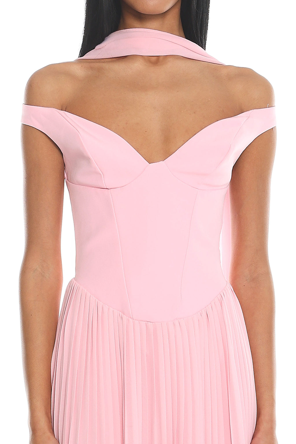 Quinnae Off-Shoulder Accordion Pleat Maxi Dress Pink by Selfie Leslie Australia