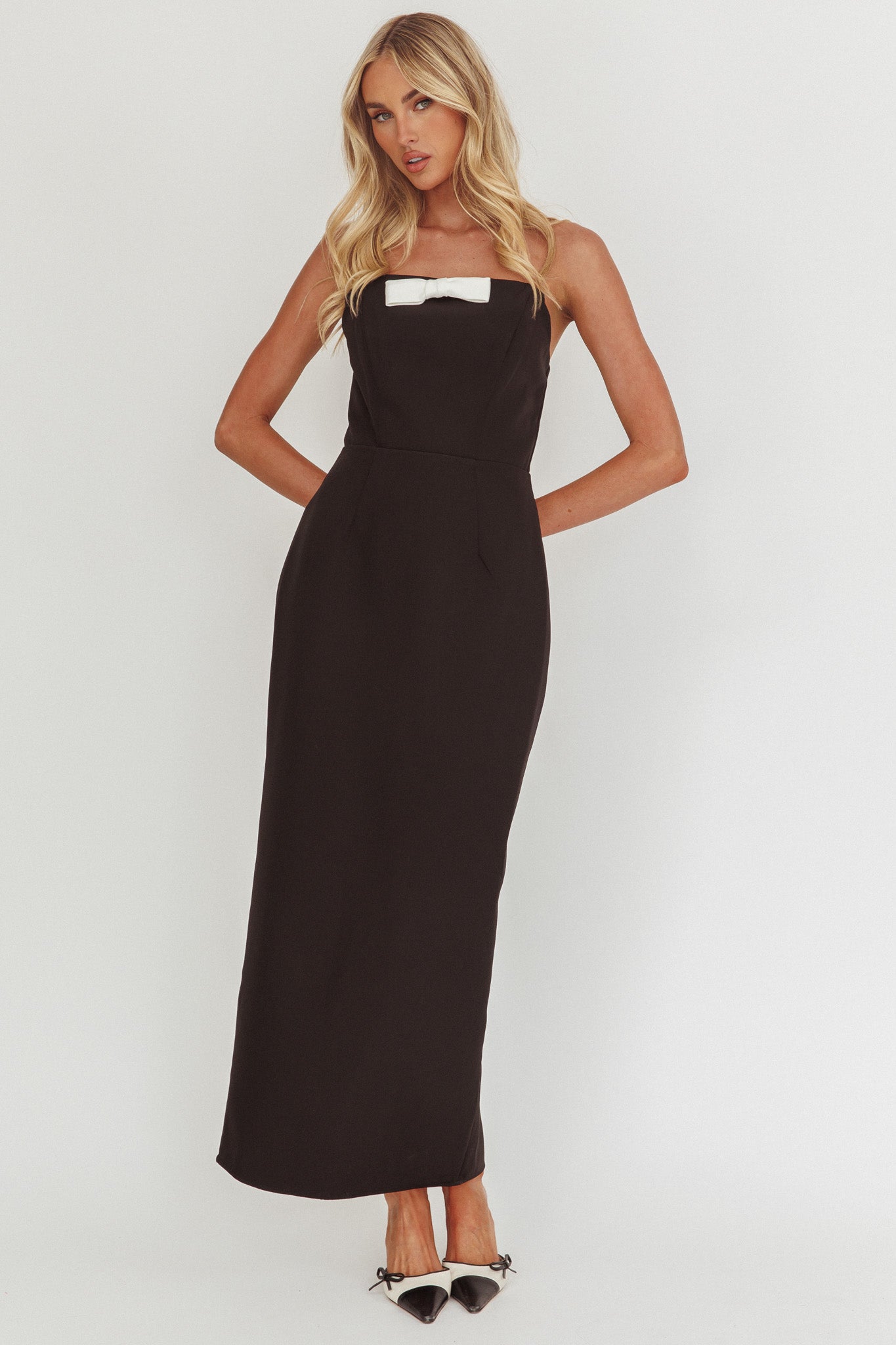 Cocktail Party Strapless Bow Bust Maxi Dress Black by Selfie Leslie Australia
