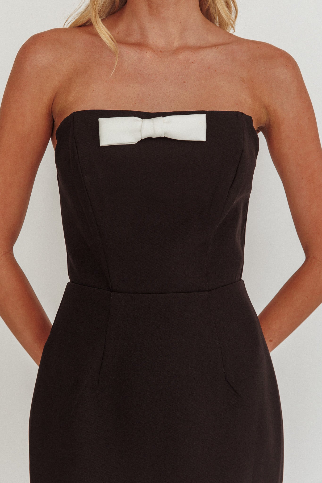 Cocktail Party Strapless Bow Bust Maxi Dress Black by Selfie Leslie Australia