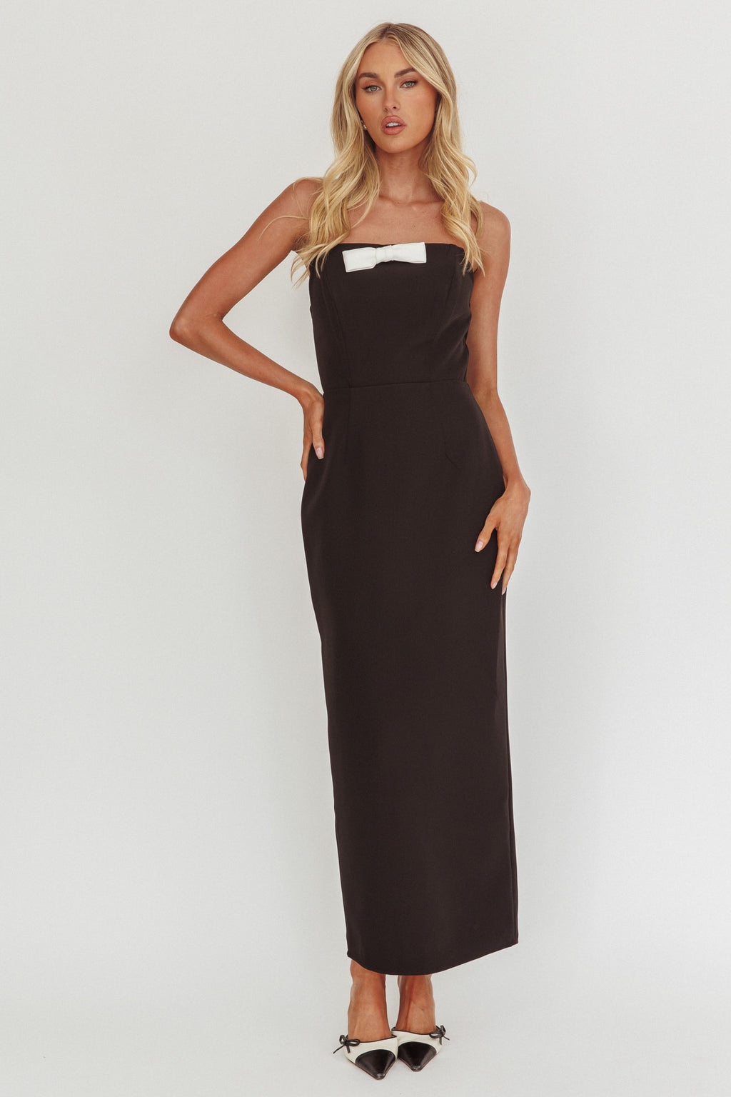 Cocktail Party Strapless Bow Bust Maxi Dress Black by Selfie Leslie Australia