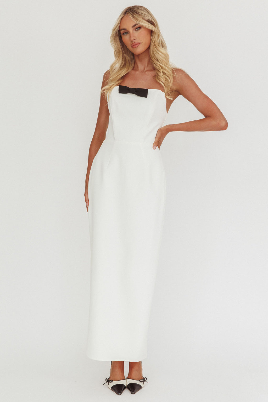 Cocktail Party Strapless Bow Bust Maxi Dress White by Selfie Leslie Australia