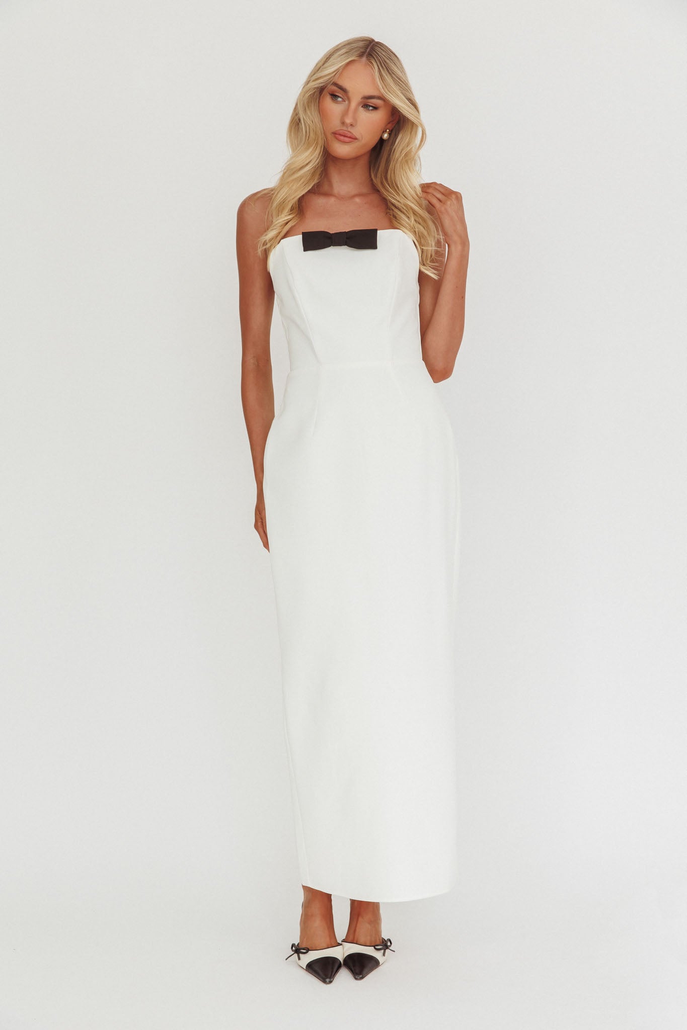 Cocktail Party Strapless Bow Bust Maxi Dress White by Selfie Leslie Australia