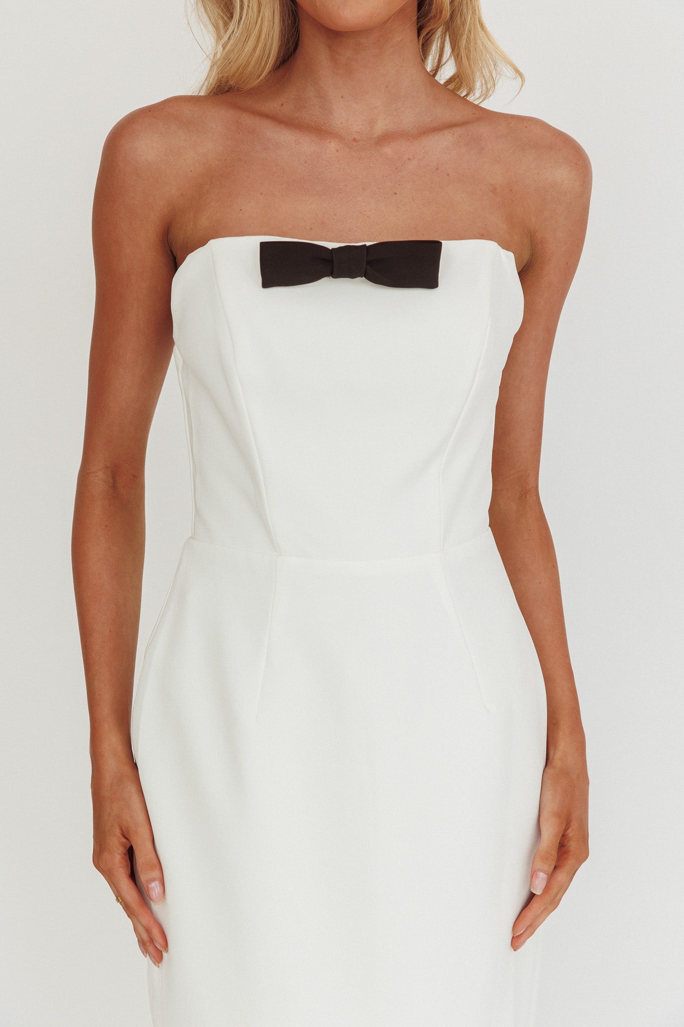 Cocktail Party Strapless Bow Bust Maxi Dress White by Selfie Leslie Australia