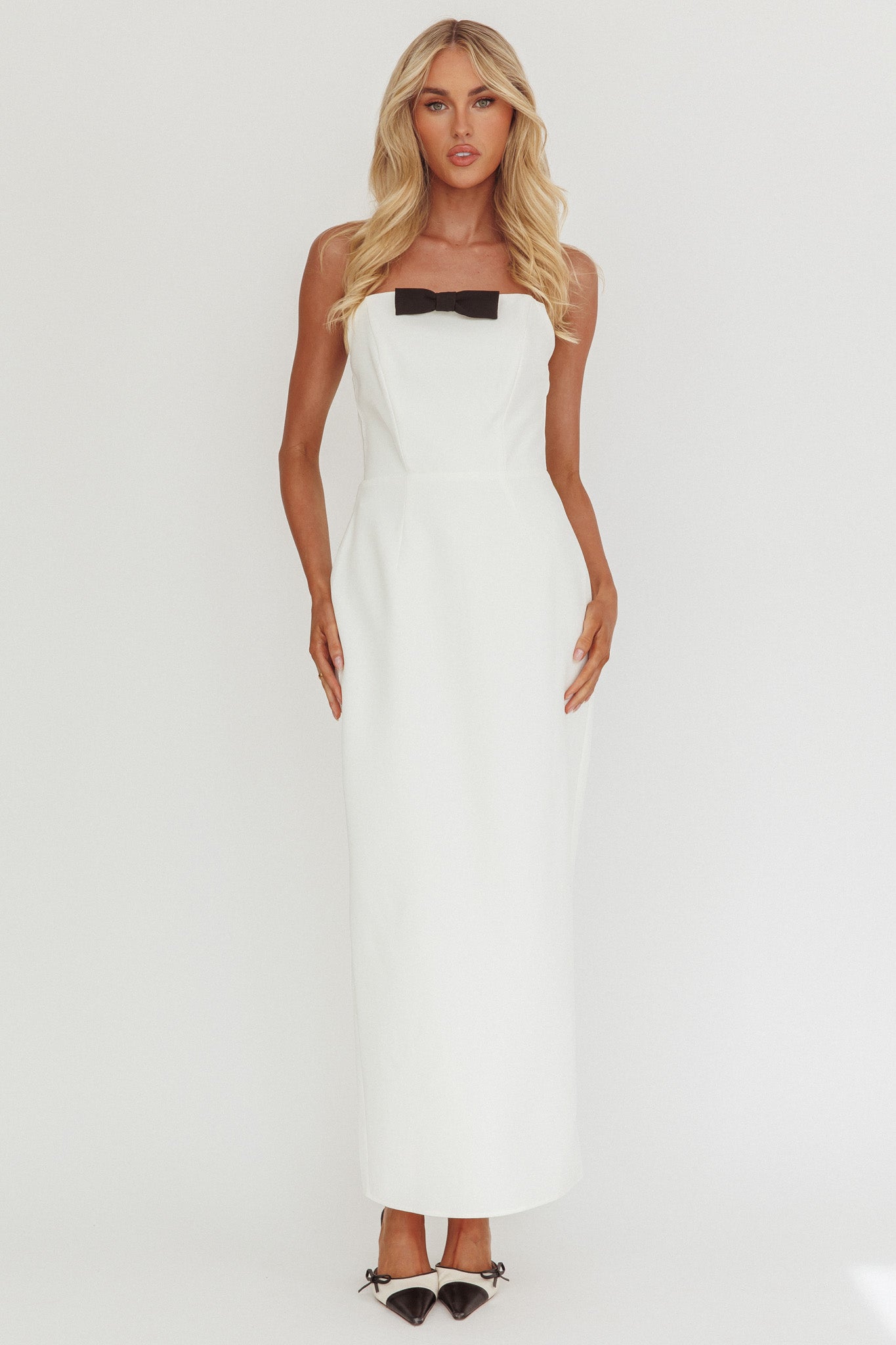 Cocktail Party Strapless Bow Bust Maxi Dress White by Selfie Leslie Australia