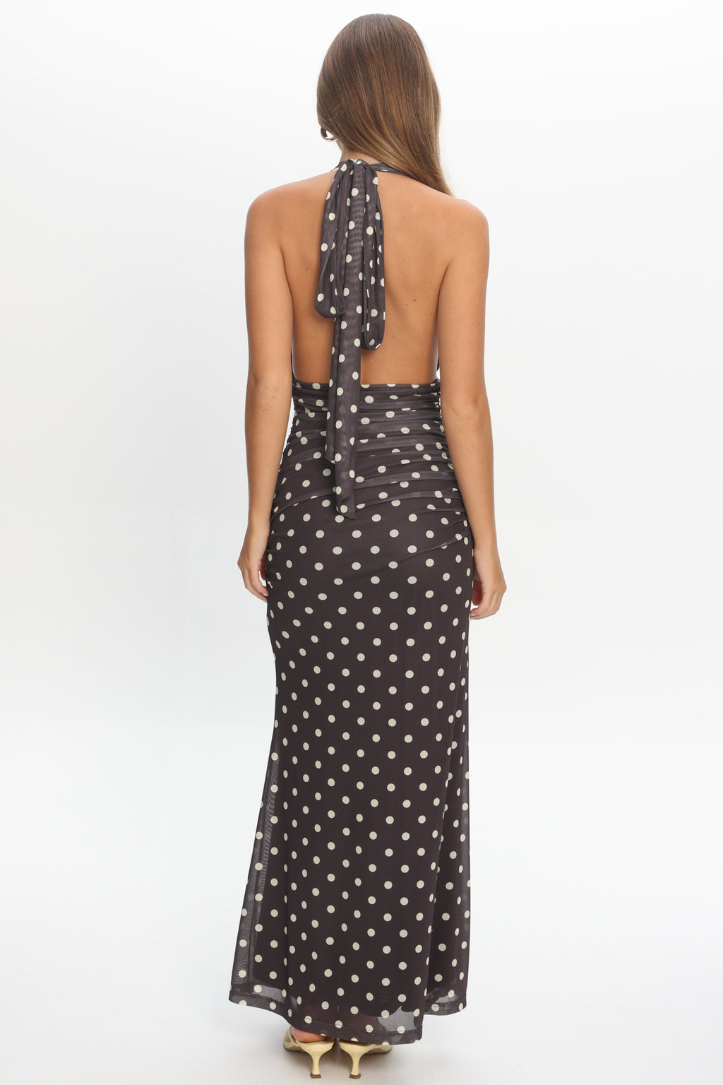 Annorah Halterneck Maxi Dress Polka Dot Chocolate