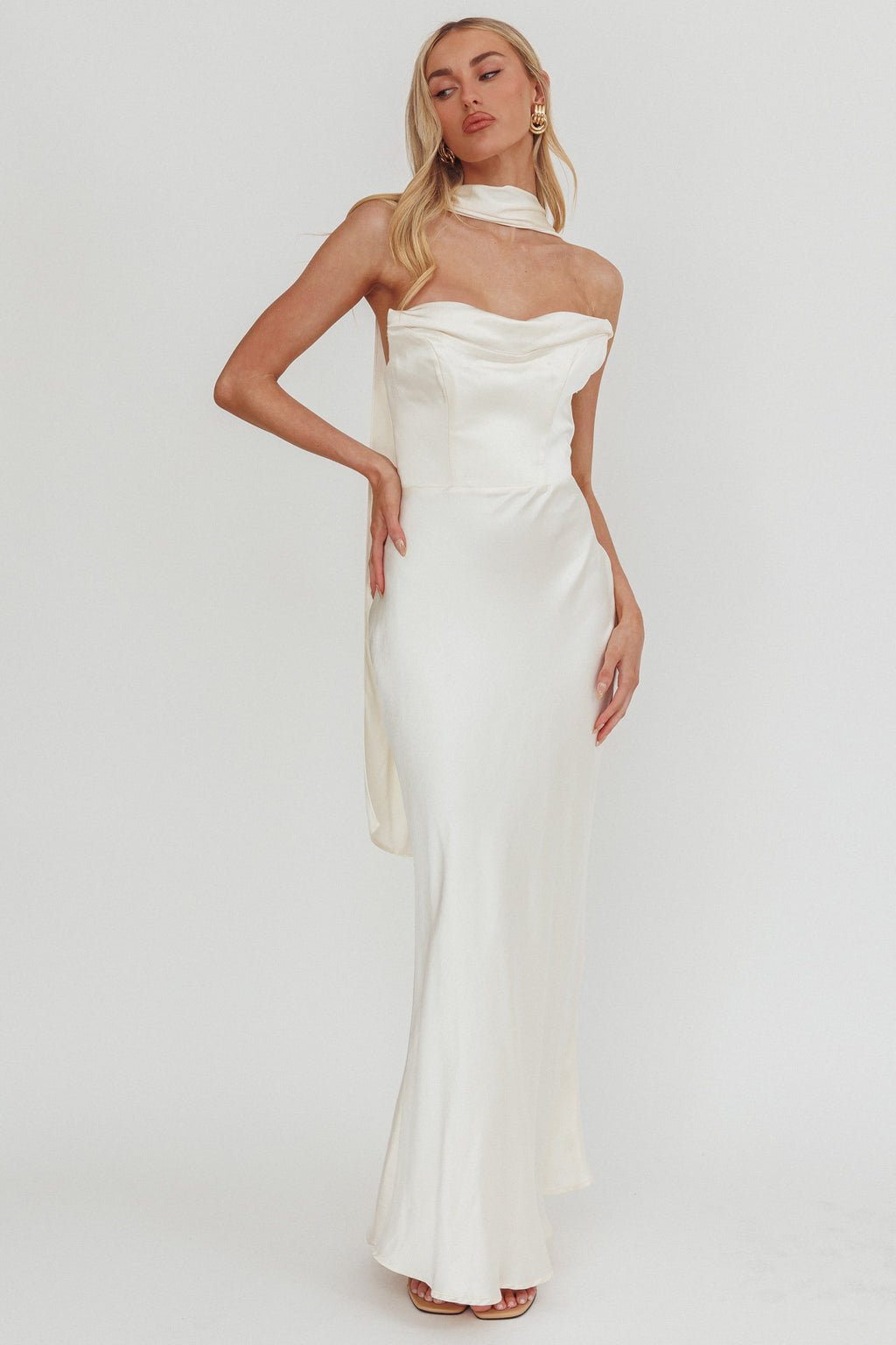 Navi Strapless Laced Back Maxi Dress Oyster by Selfie Leslie Australia