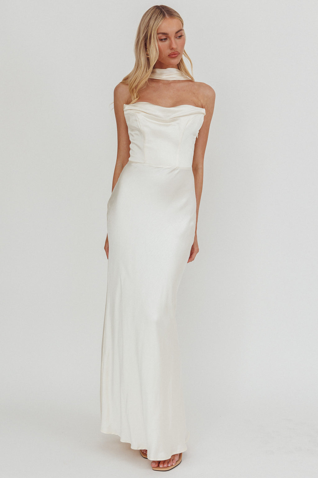 Navi Strapless Laced Back Maxi Dress Oyster by Selfie Leslie Australia
