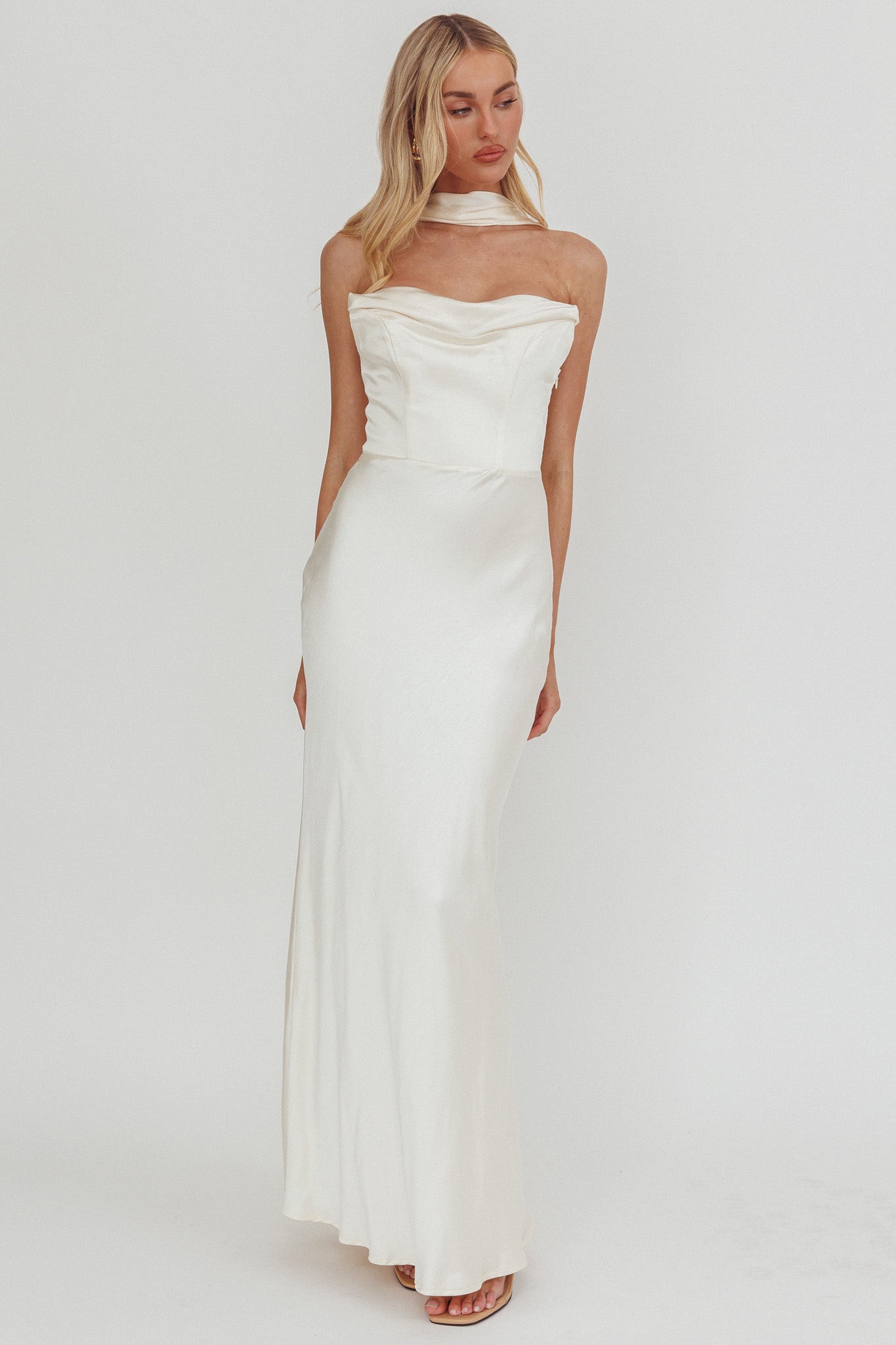 Navi Strapless Laced Back Maxi Dress Oyster by Selfie Leslie Australia