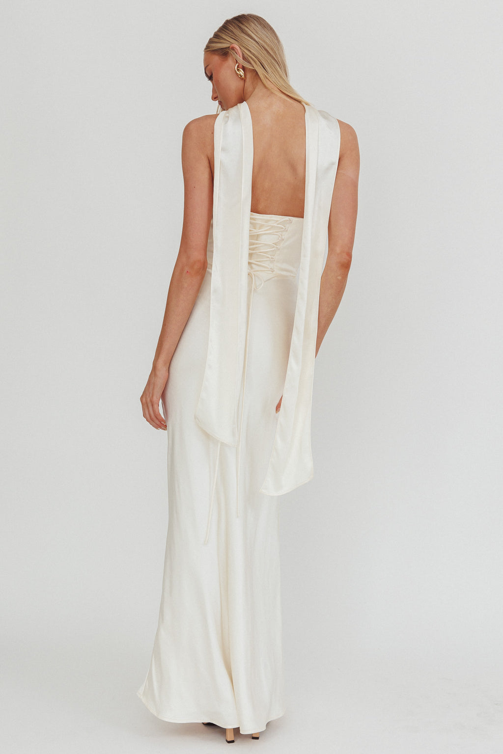 Navi Strapless Laced Back Maxi Dress Oyster by Selfie Leslie Australia