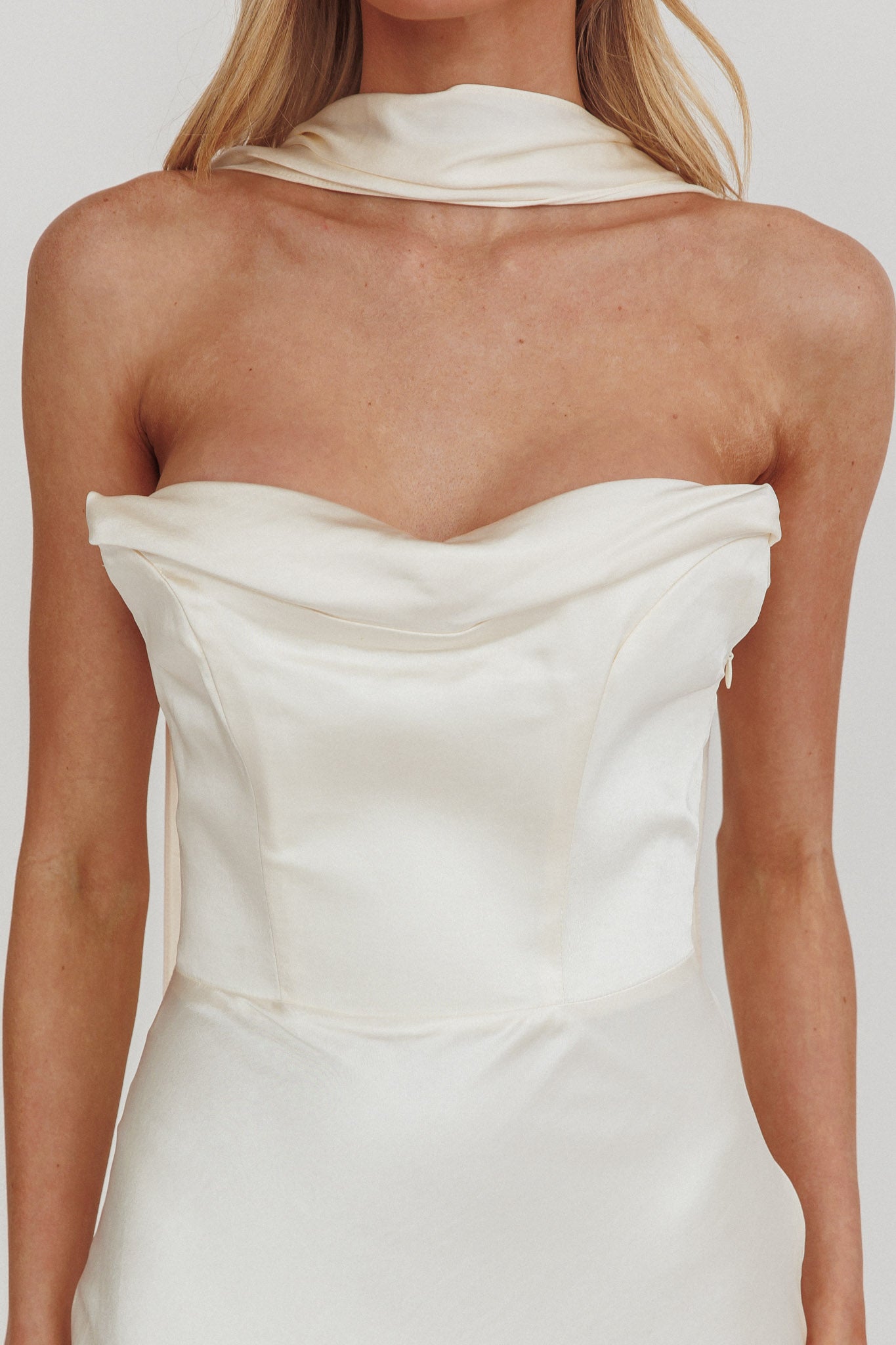 Navi Strapless Laced Back Maxi Dress Oyster by Selfie Leslie Australia