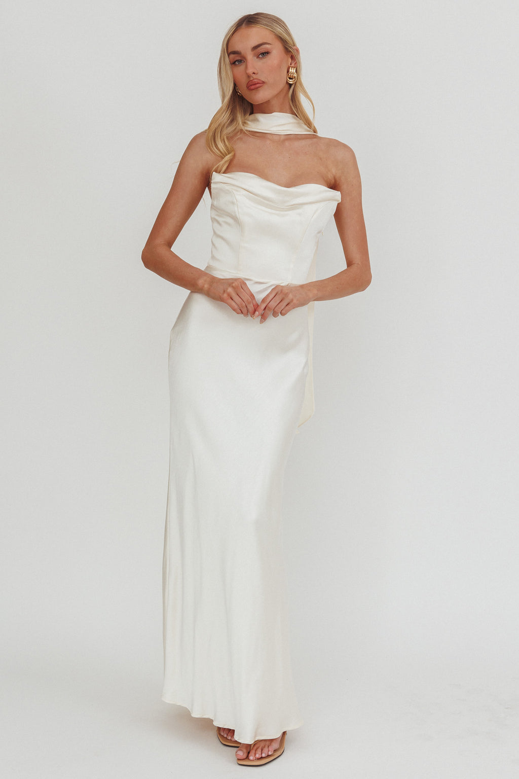 Navi Strapless Laced Back Maxi Dress Oyster by Selfie Leslie Australia