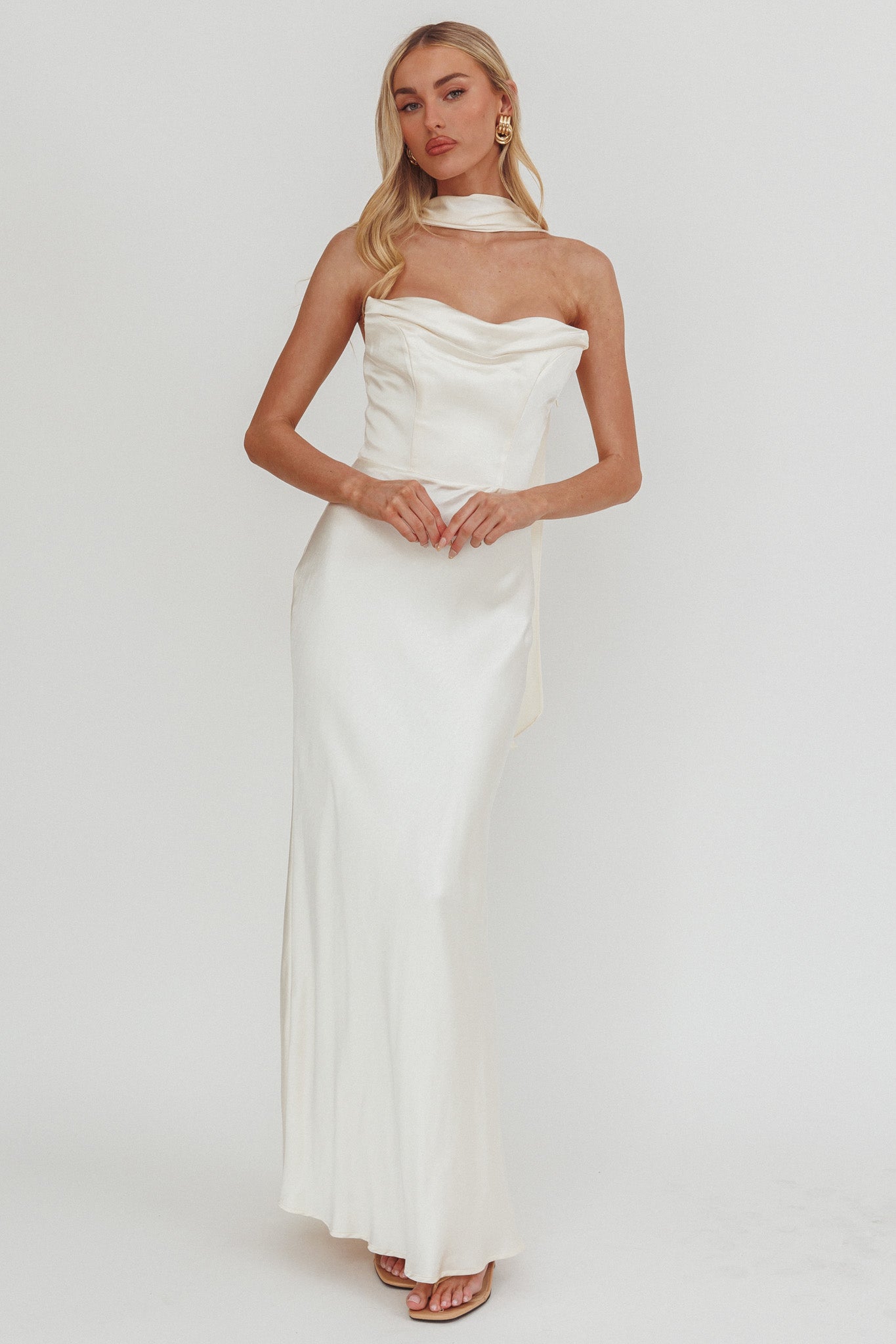 Navi Strapless Laced Back Maxi Dress Oyster by Selfie Leslie Australia