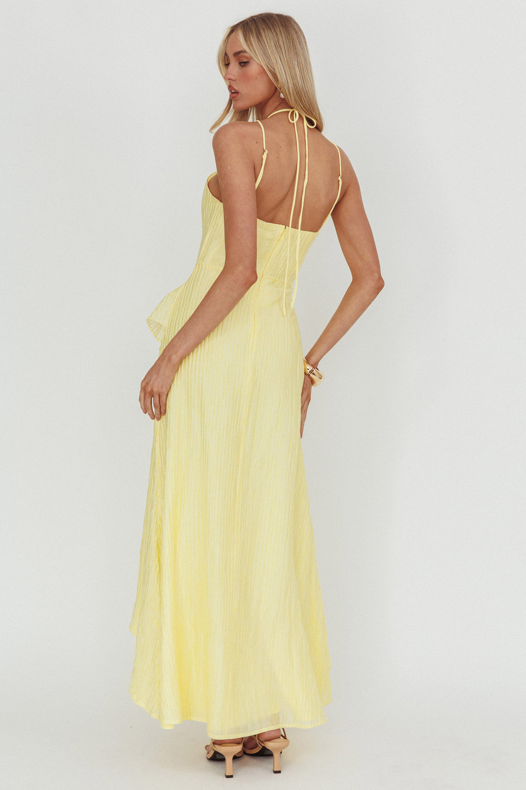 Nerisse Textured Frill Halter Maxi Dress Lemon by Selfie Leslie Australia