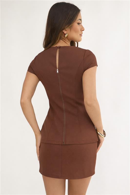 Arlina Gold Button Mini Skirt Chocolate by Selfie Leslie Australia