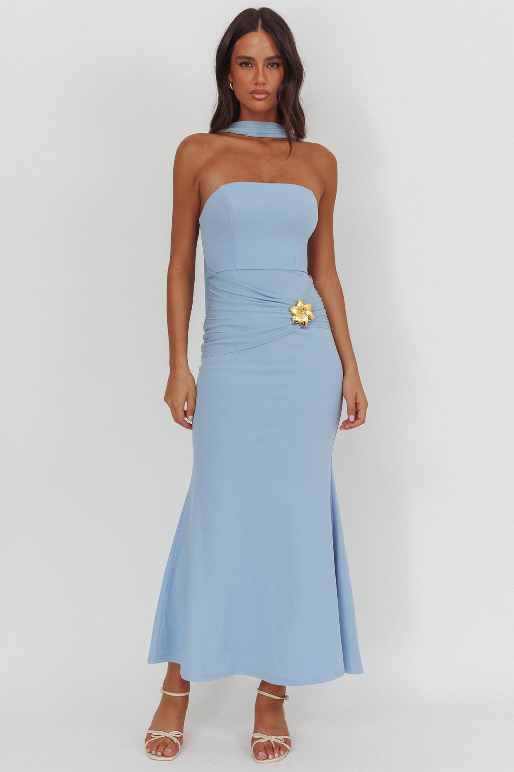Jeramia Strapless Brooch Maxi Dress Blue by Selfie Leslie Australia