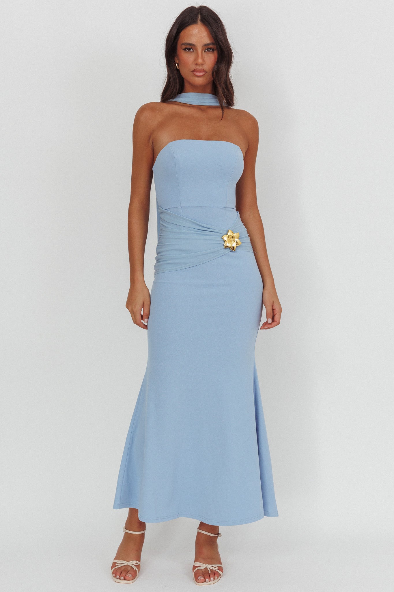 Jeramia Strapless Brooch Maxi Dress Blue by Selfie Leslie Australia