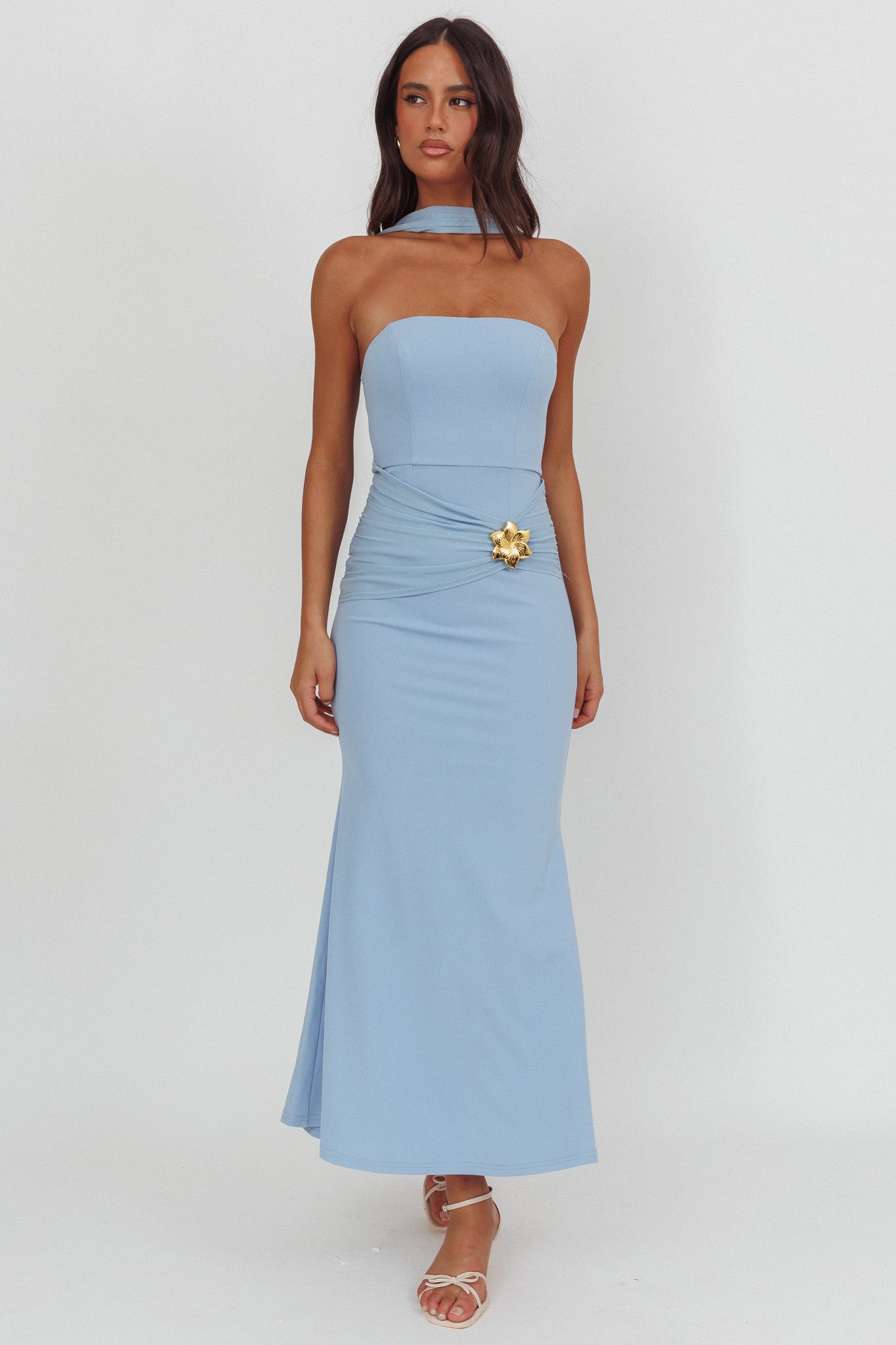 Jeramia Strapless Brooch Maxi Dress Blue by Selfie Leslie Australia