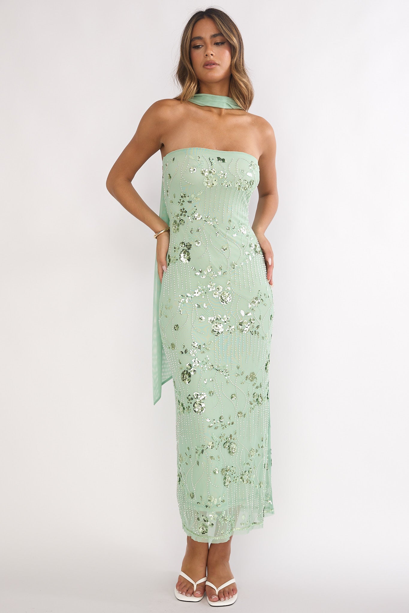 Jeremia Strapless Maxi Dress Sequin Mint by Selfie Leslie Australia