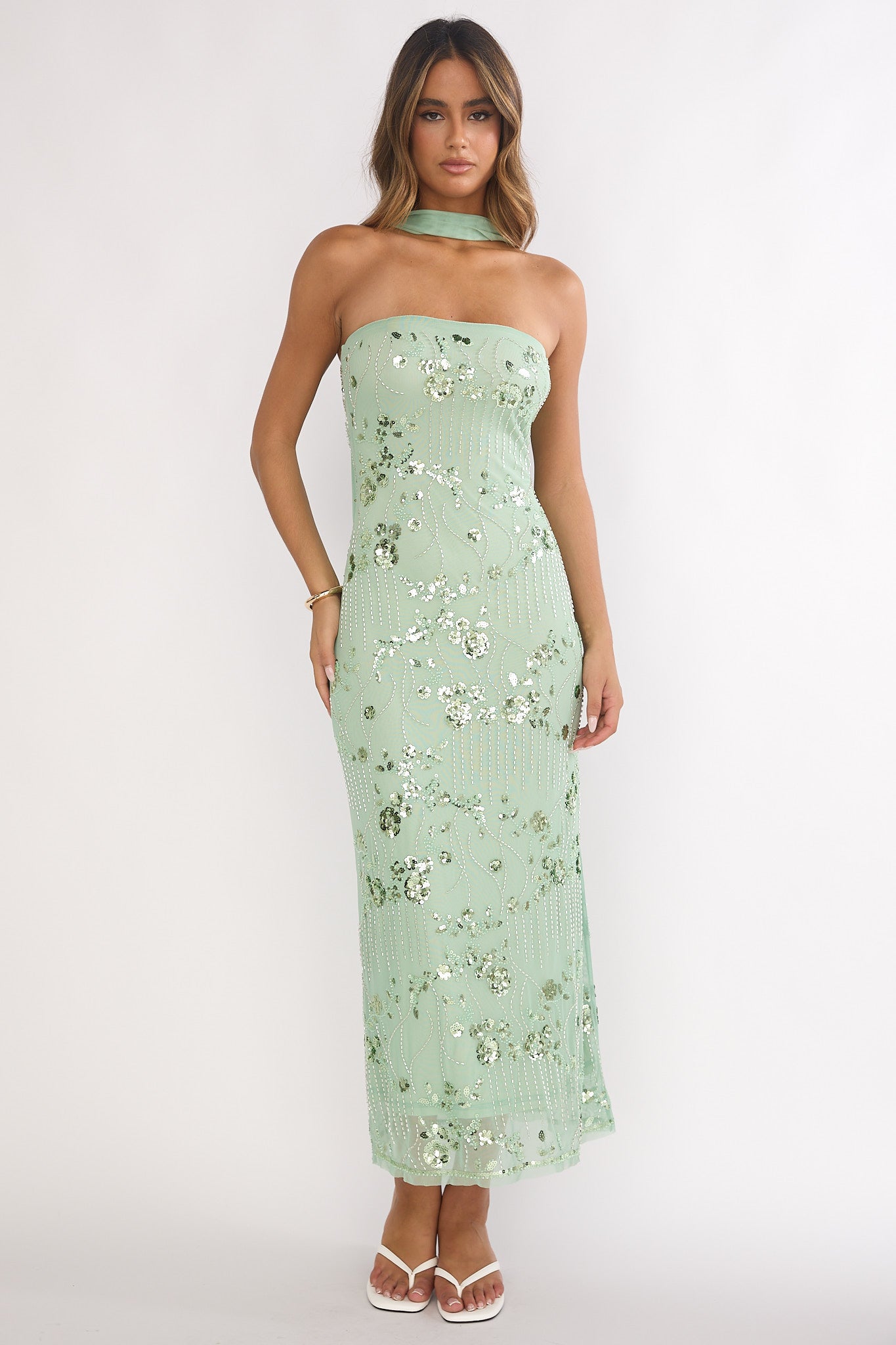 Jeremia Strapless Maxi Dress Sequin Mint by Selfie Leslie Australia