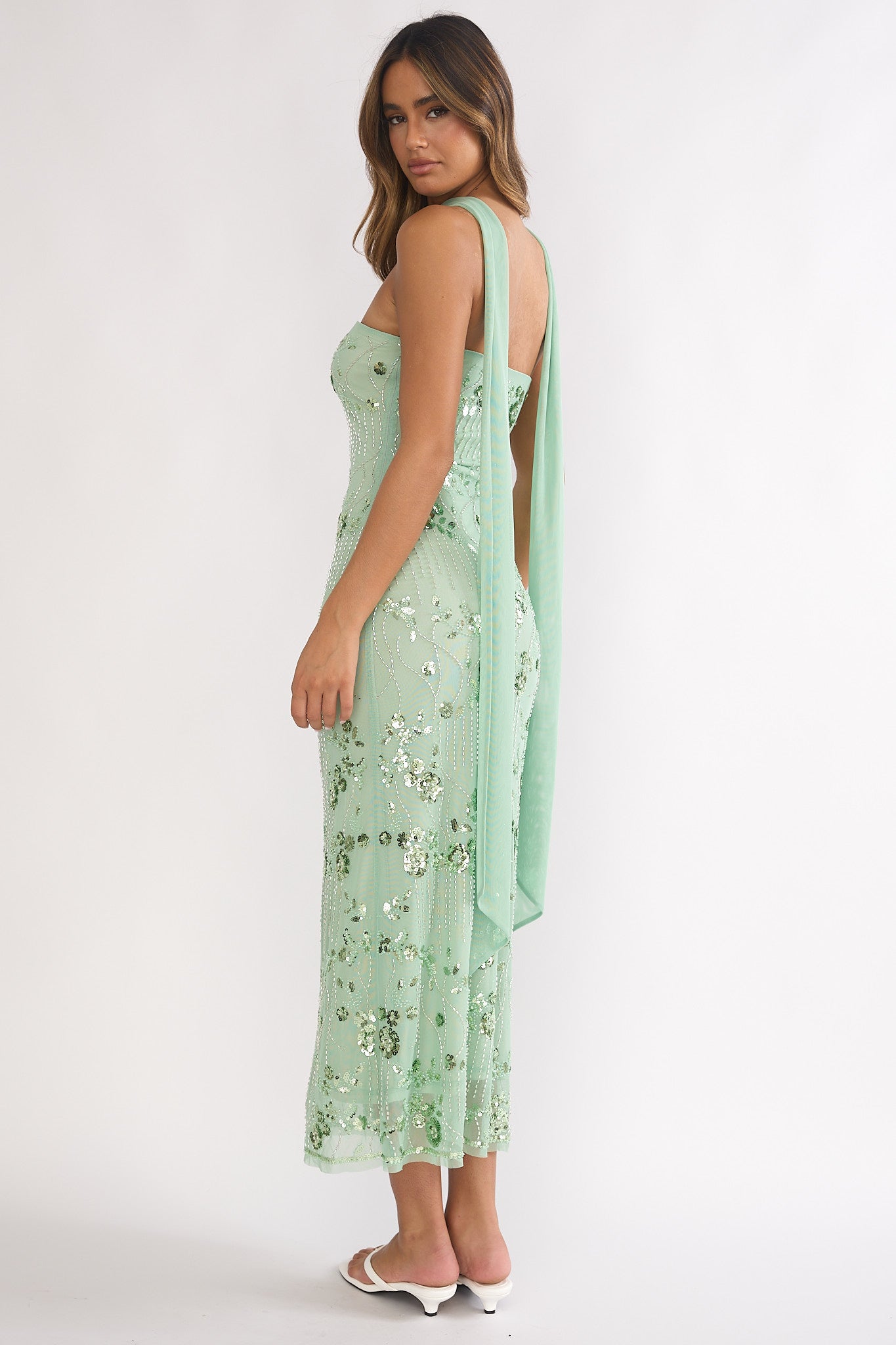 Jeremia Strapless Maxi Dress Sequin Mint by Selfie Leslie Australia