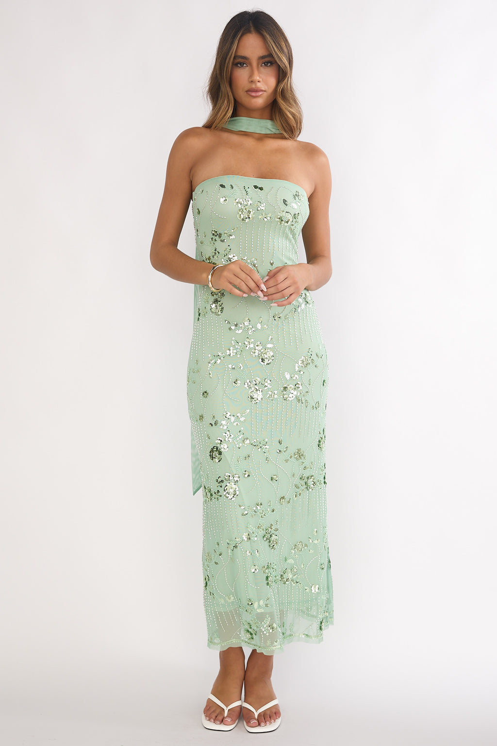 Jeremia Strapless Maxi Dress Sequin Mint by Selfie Leslie Australia