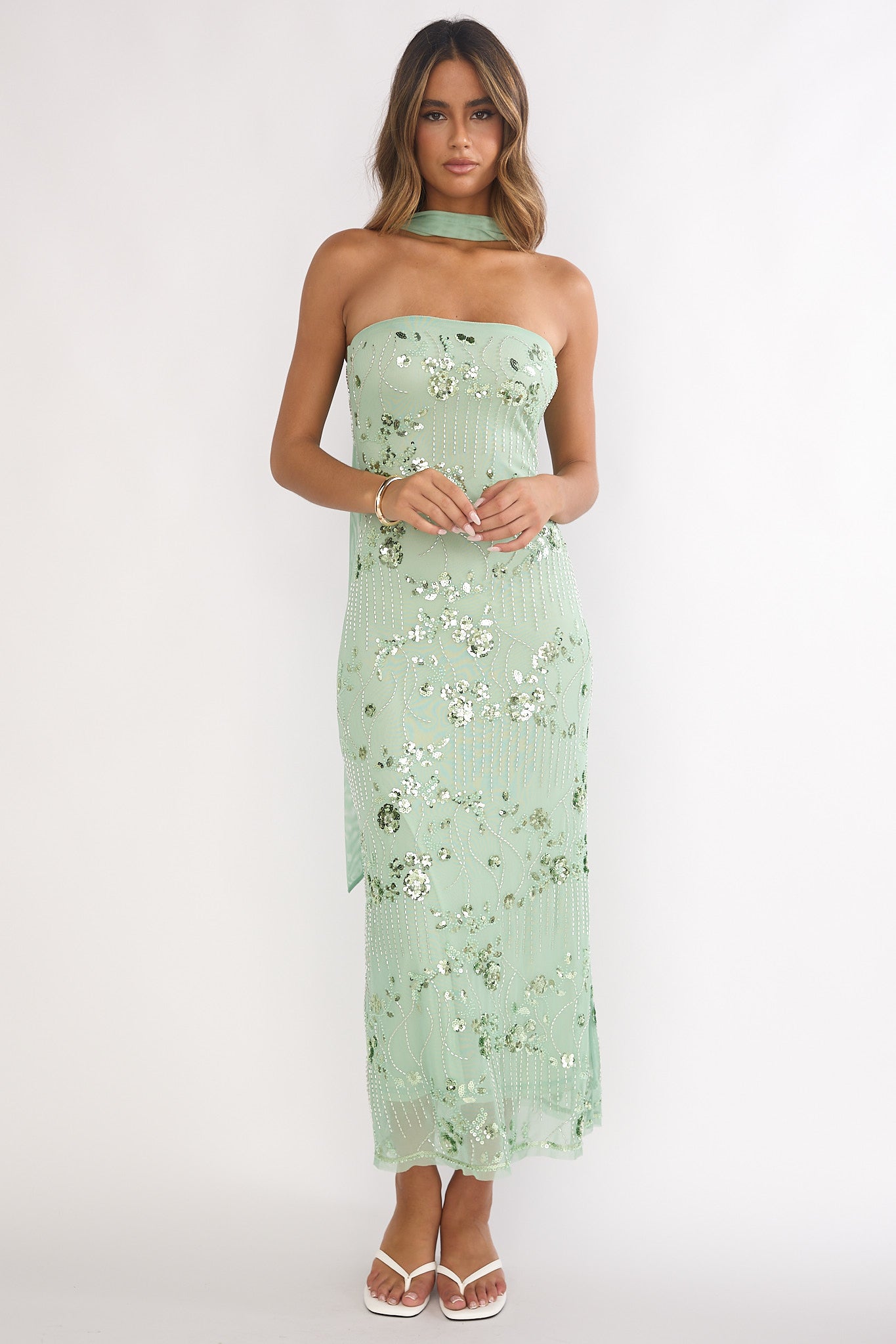 Jeremia Strapless Maxi Dress Sequin Mint by Selfie Leslie Australia