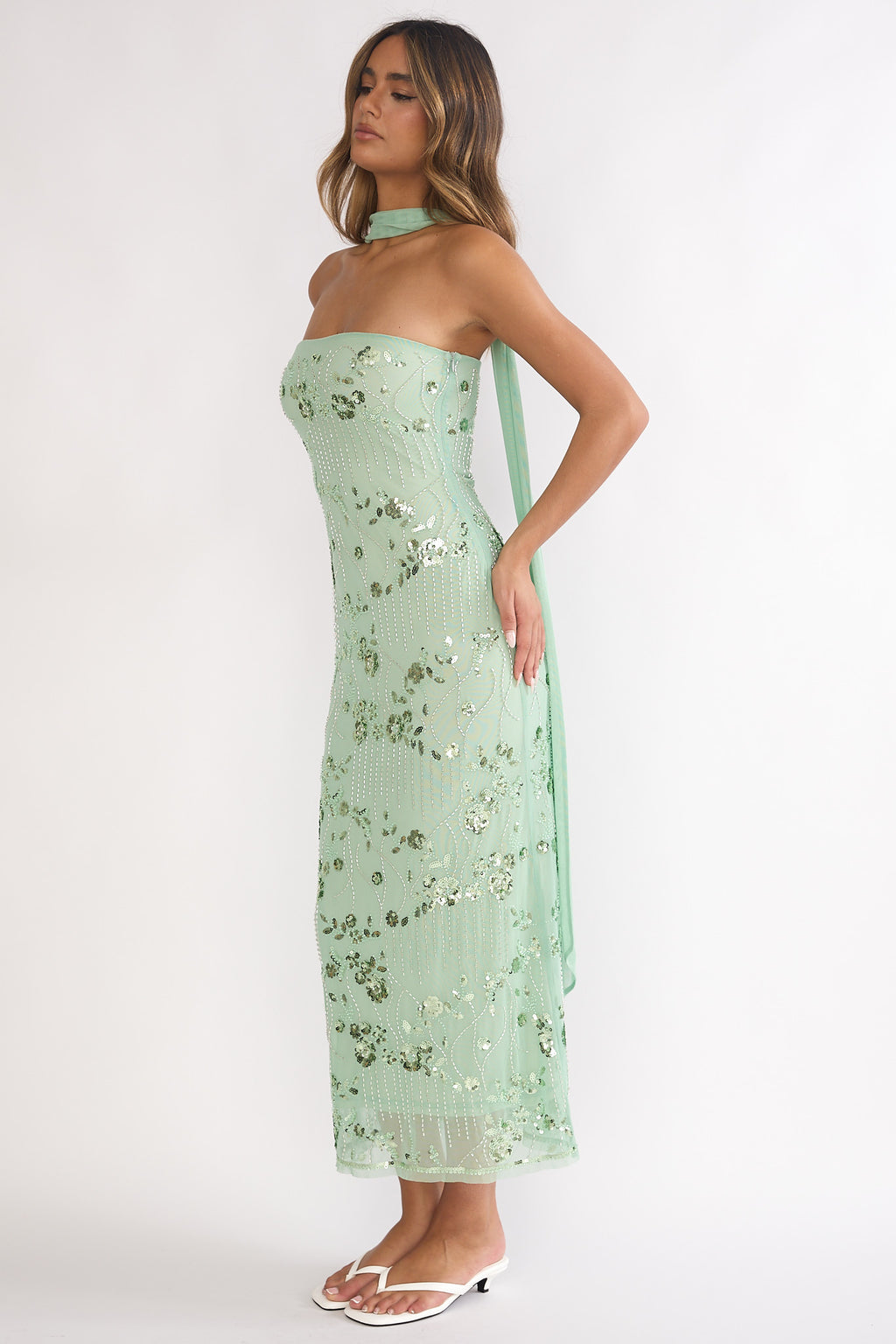 Jeremia Strapless Maxi Dress Sequin Mint by Selfie Leslie Australia