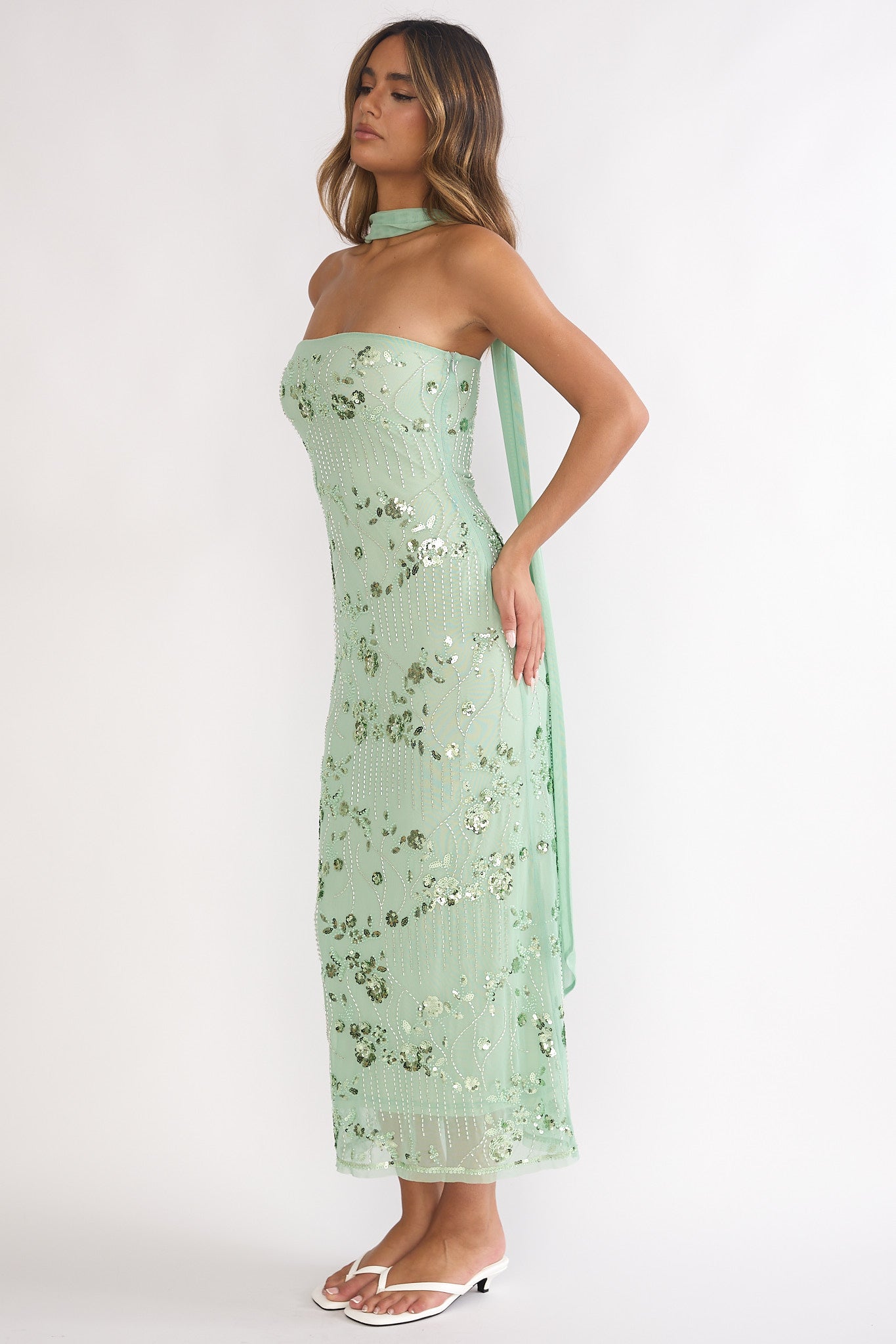 Jeremia Strapless Maxi Dress Sequin Mint by Selfie Leslie Australia