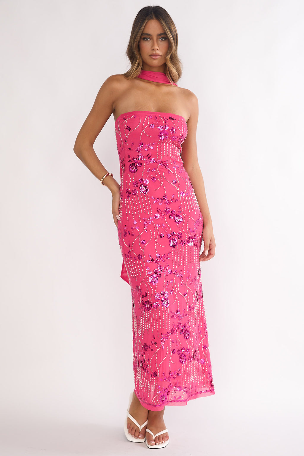 Jeremia Strapless Maxi Dress Sequin Plum by Selfie Leslie Australia