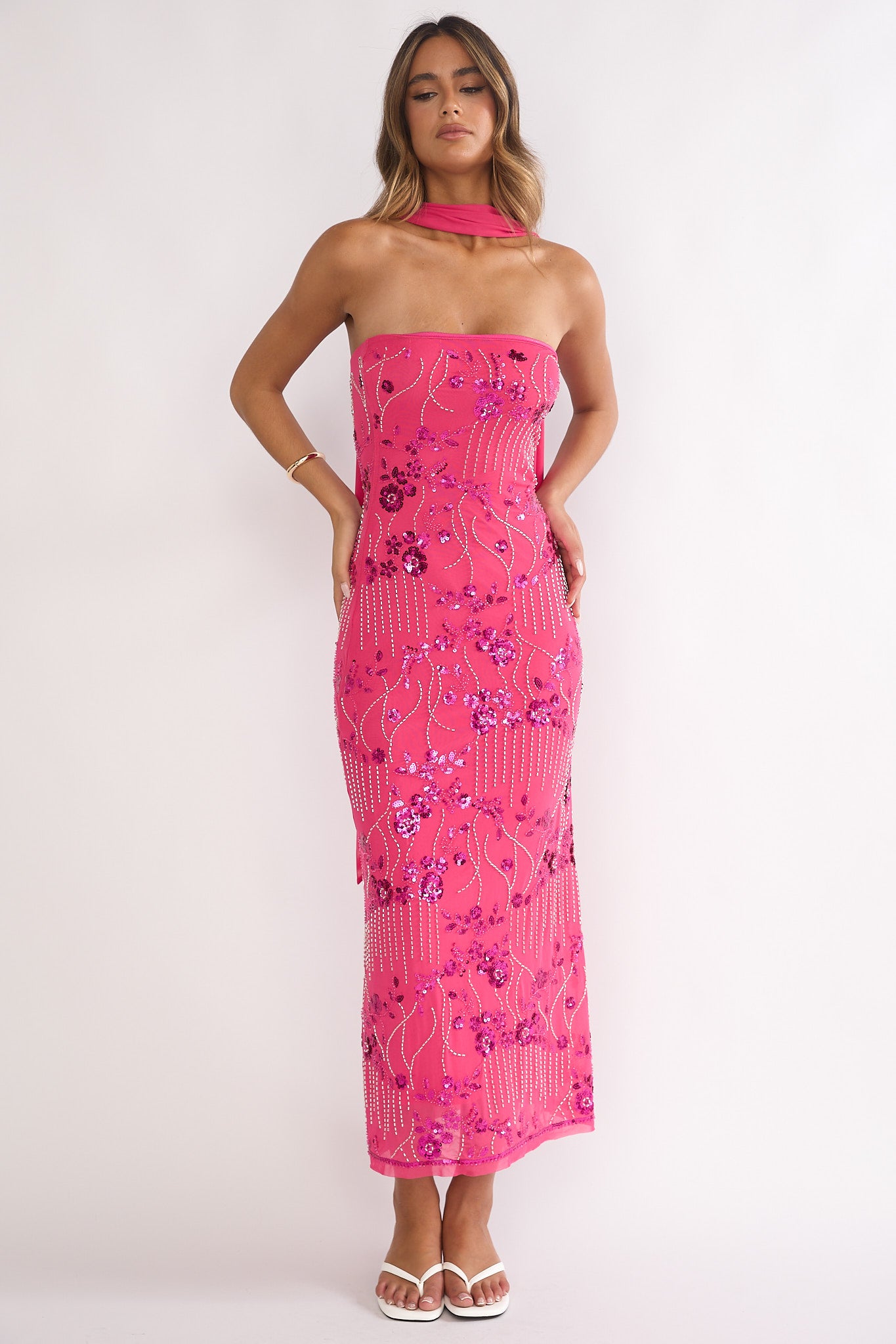Jeremia Strapless Maxi Dress Sequin Plum by Selfie Leslie Australia