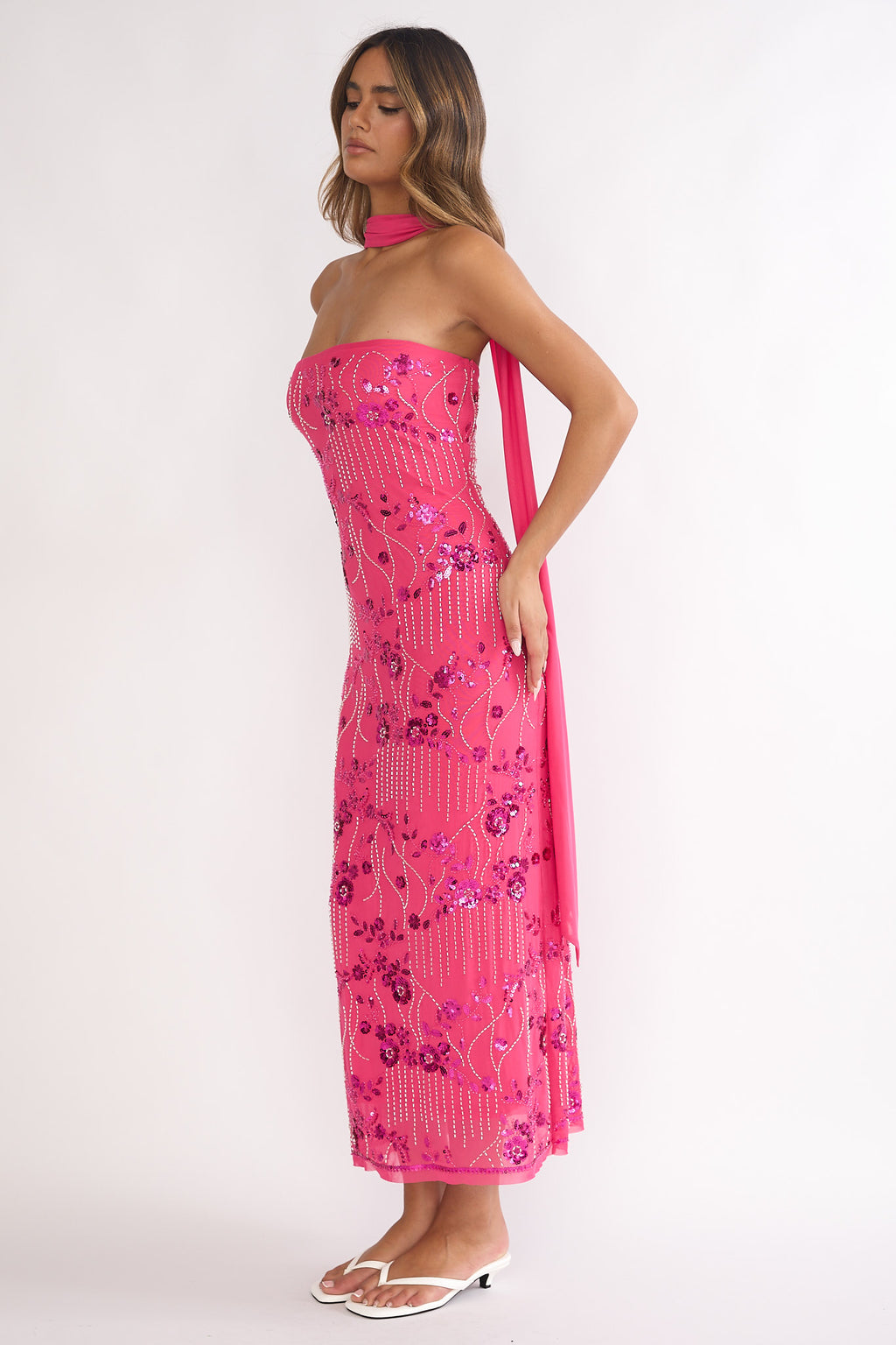 Jeremia Strapless Maxi Dress Sequin Plum by Selfie Leslie Australia