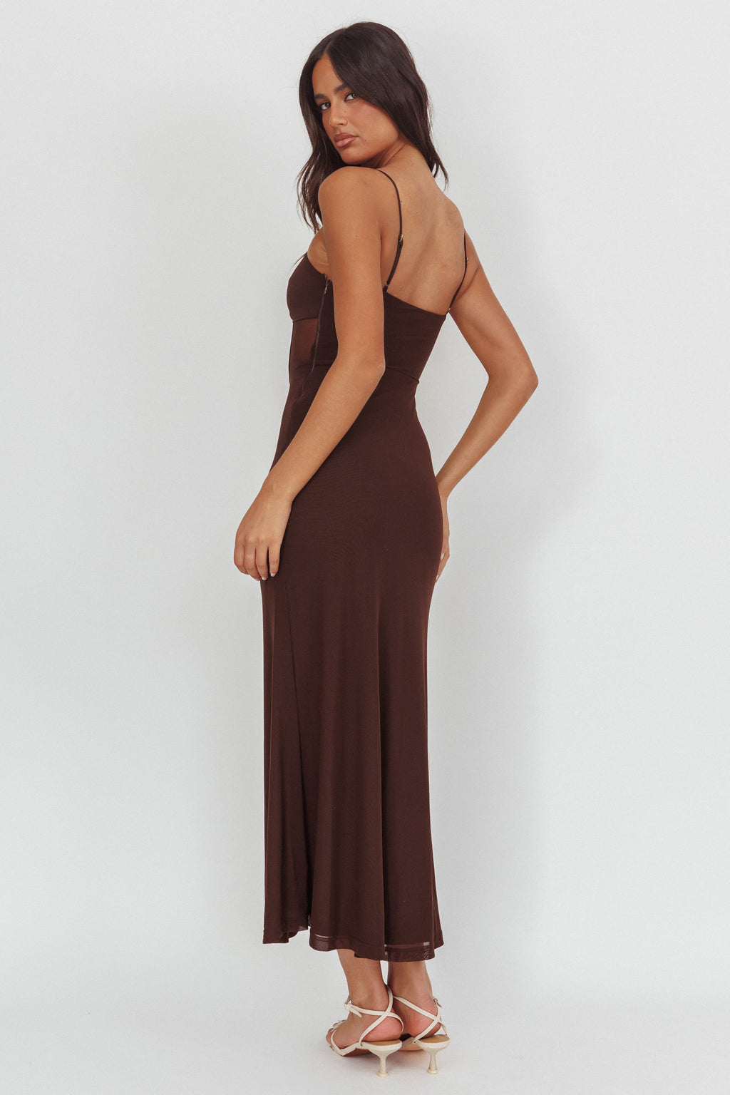 Such A Libra Sheer Bodice Maxi Dress Chocolate by Selfie Leslie Australia