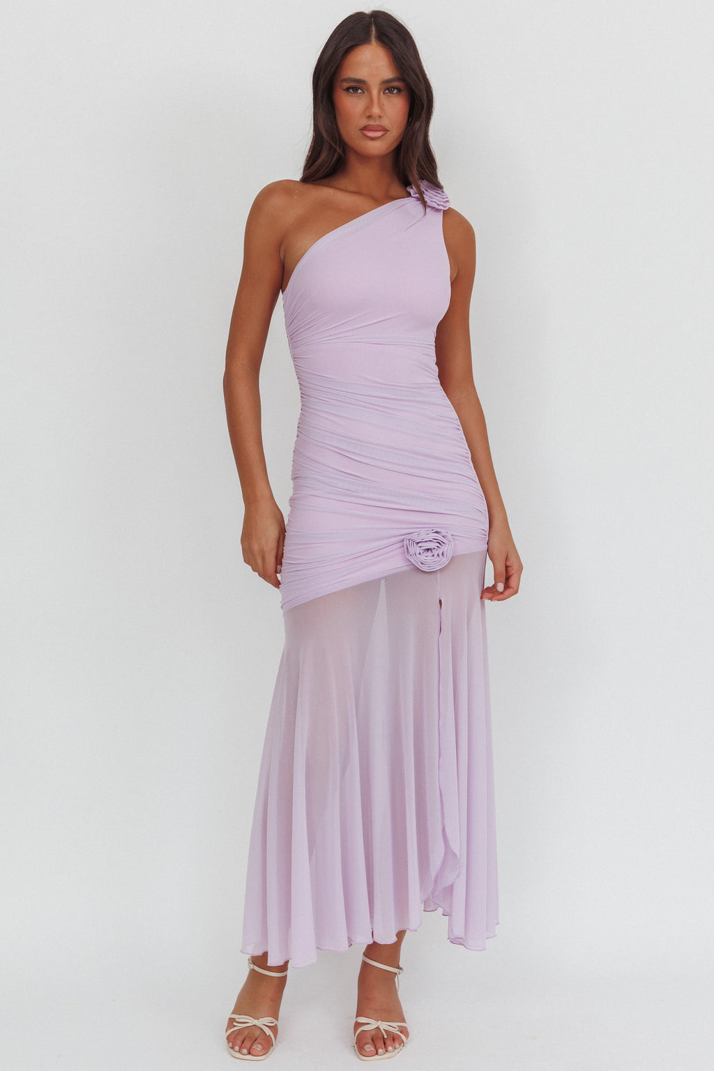 Lost Love One-Shoulder Sheer Hem Maxi Dress Lilac by Selfie Leslie Australia