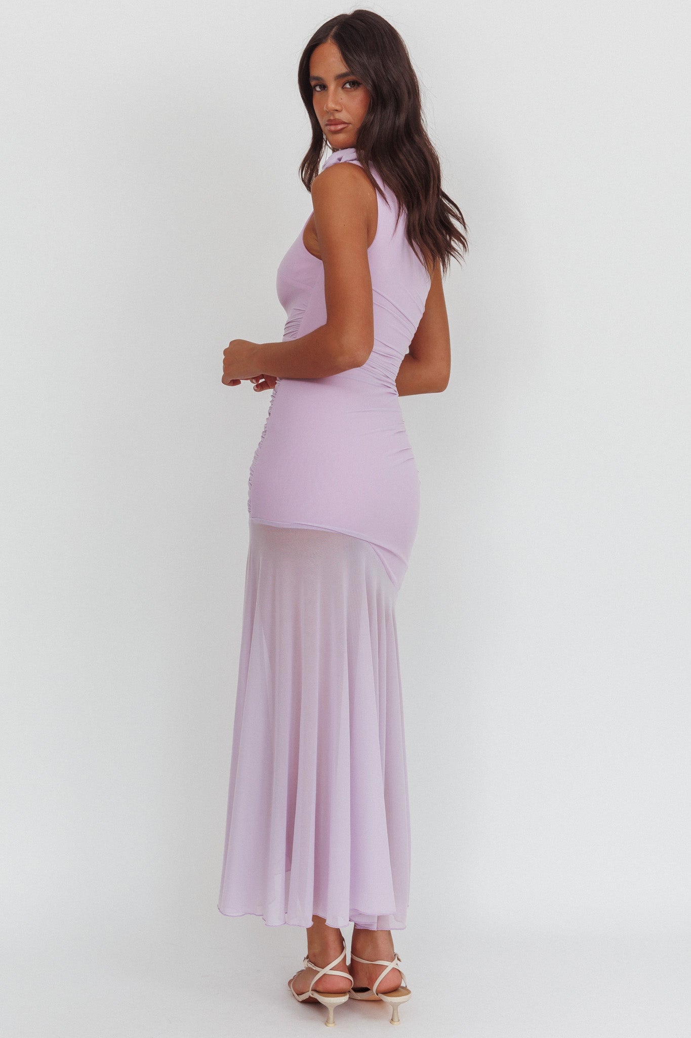 Lost Love One-Shoulder Sheer Hem Maxi Dress Lilac by Selfie Leslie Australia