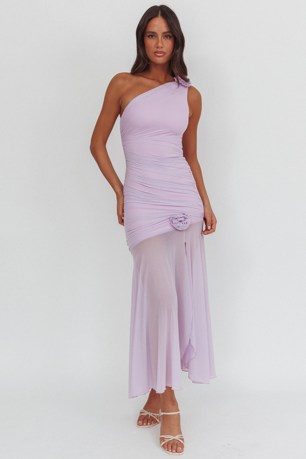 Lost Love One-Shoulder Sheer Hem Maxi Dress Lilac by Selfie Leslie Australia