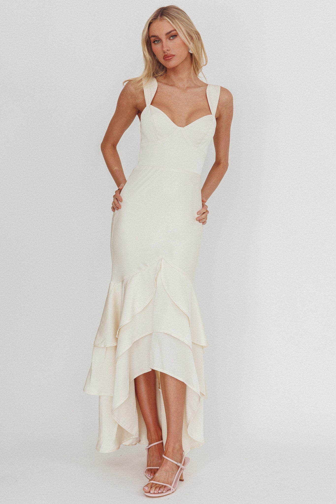 Baylin Layered Mermaid Hem Maxi Dress Cream by Selfie Leslie Australia