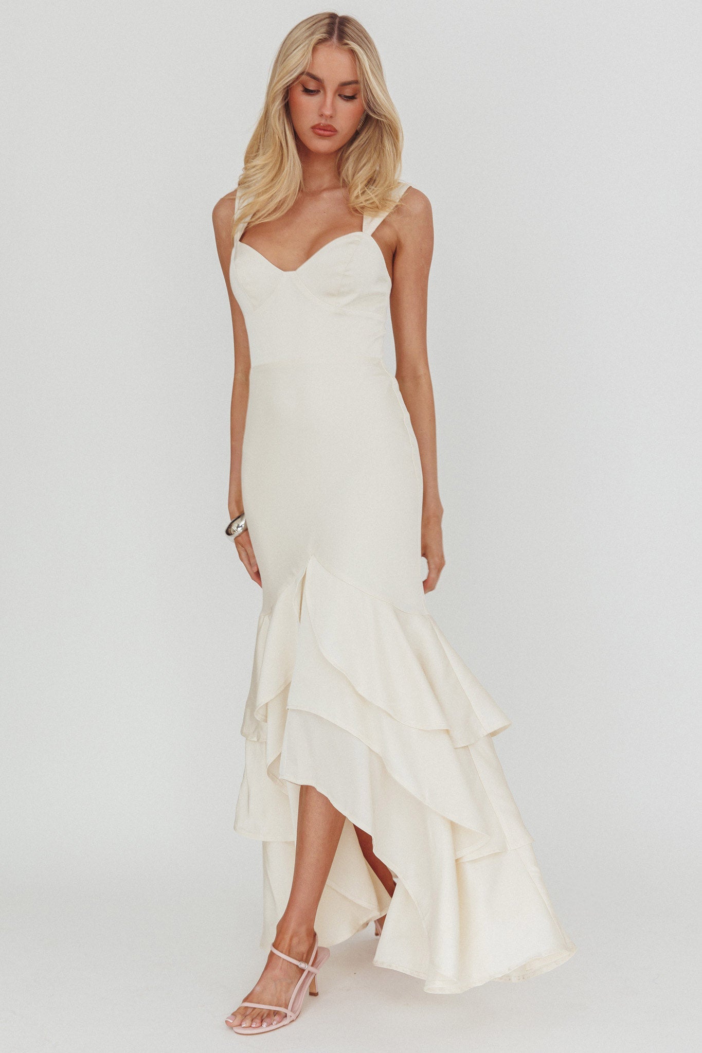 Baylin Layered Mermaid Hem Maxi Dress Cream by Selfie Leslie Australia