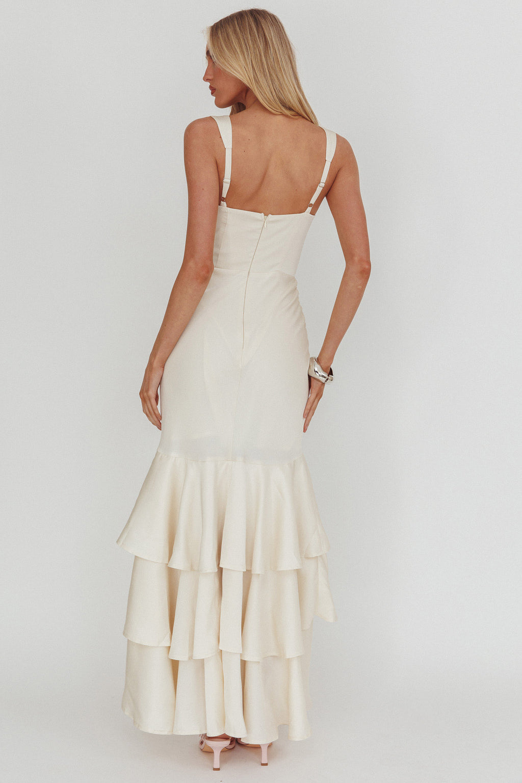 Baylin Layered Mermaid Hem Maxi Dress Cream by Selfie Leslie Australia
