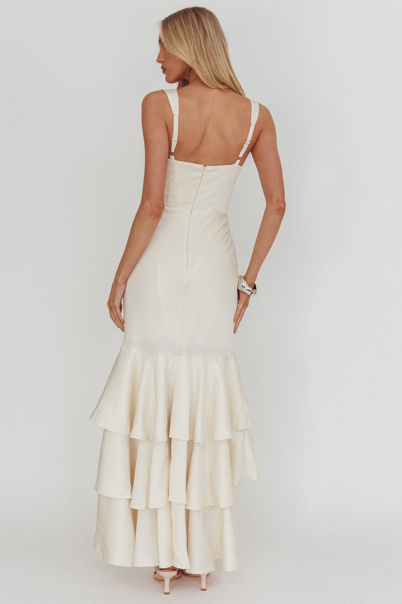 Baylin Layered Mermaid Hem Maxi Dress Cream by Selfie Leslie Australia