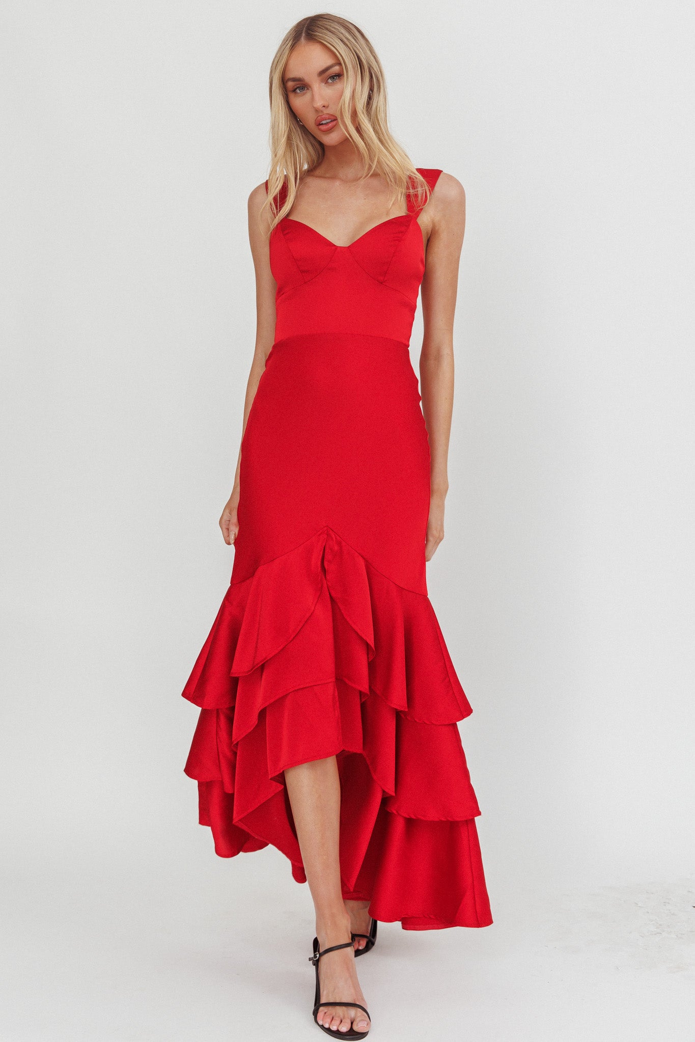 Baylin Layered Mermaid Hem Maxi Dress Red by Selfie Leslie Australia