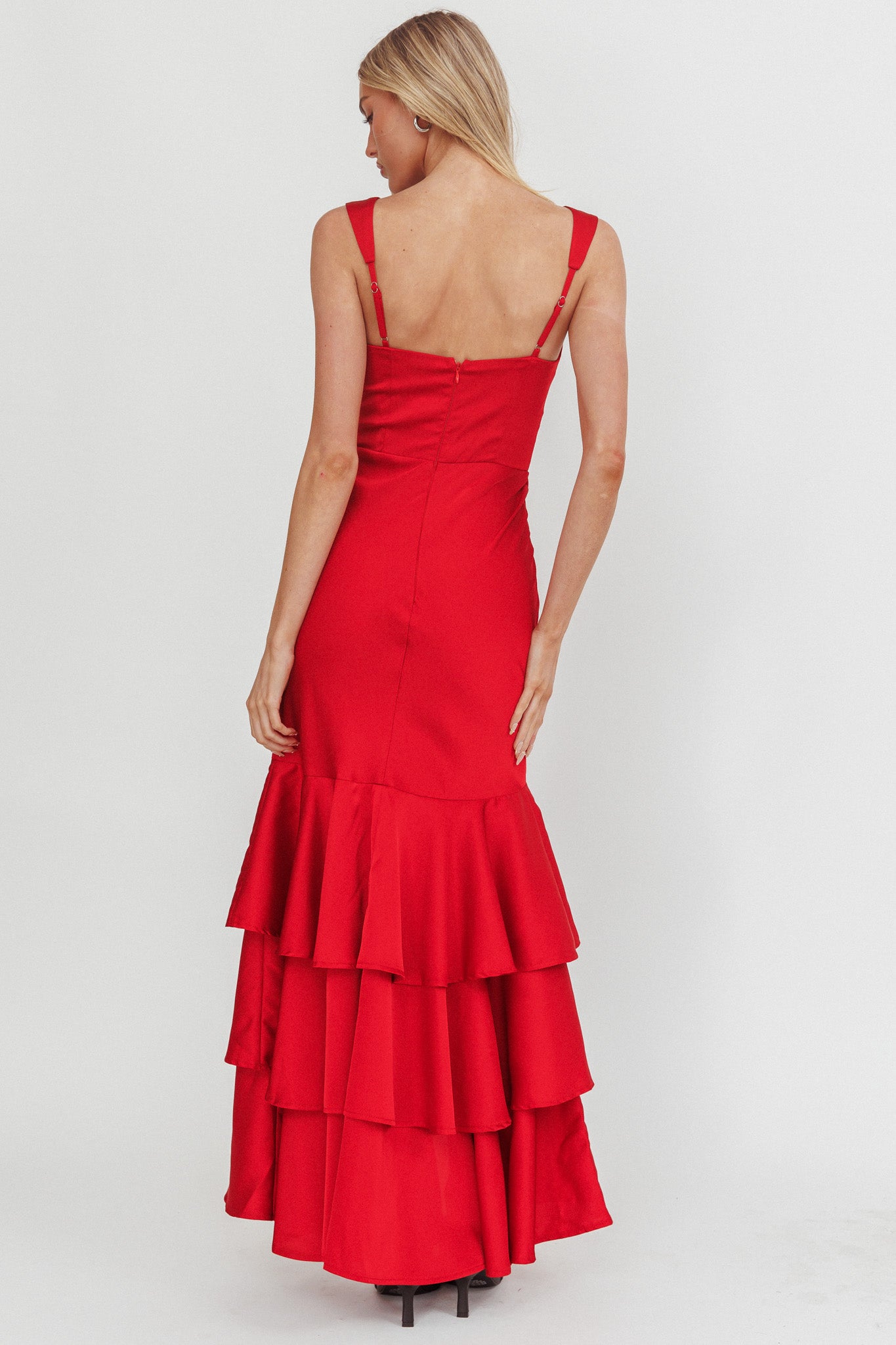Baylin Layered Mermaid Hem Maxi Dress Red by Selfie Leslie Australia