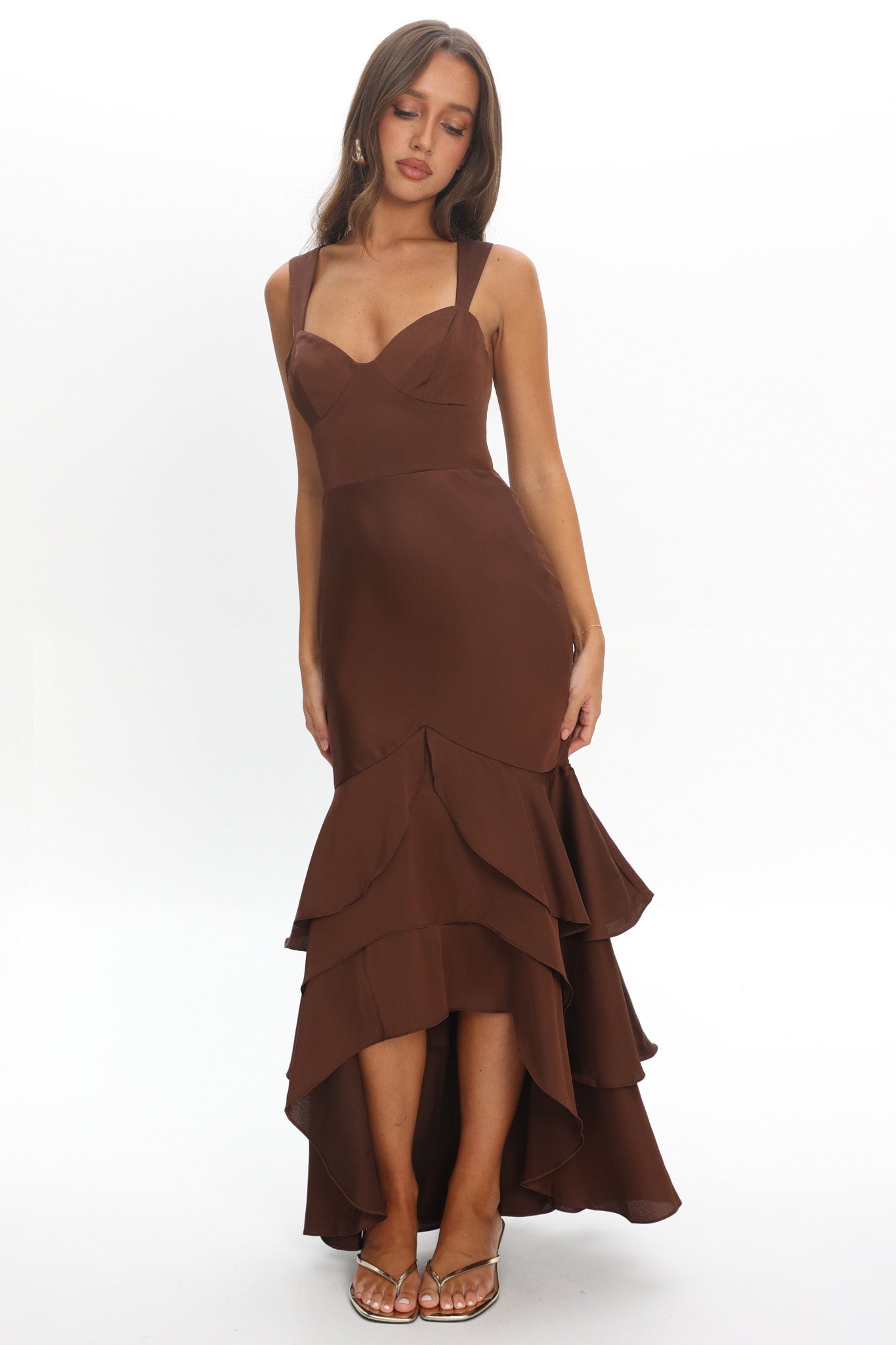 Baylin Layered Mermaid Hem Maxi Dress Coffee by Selfie Leslie Australia