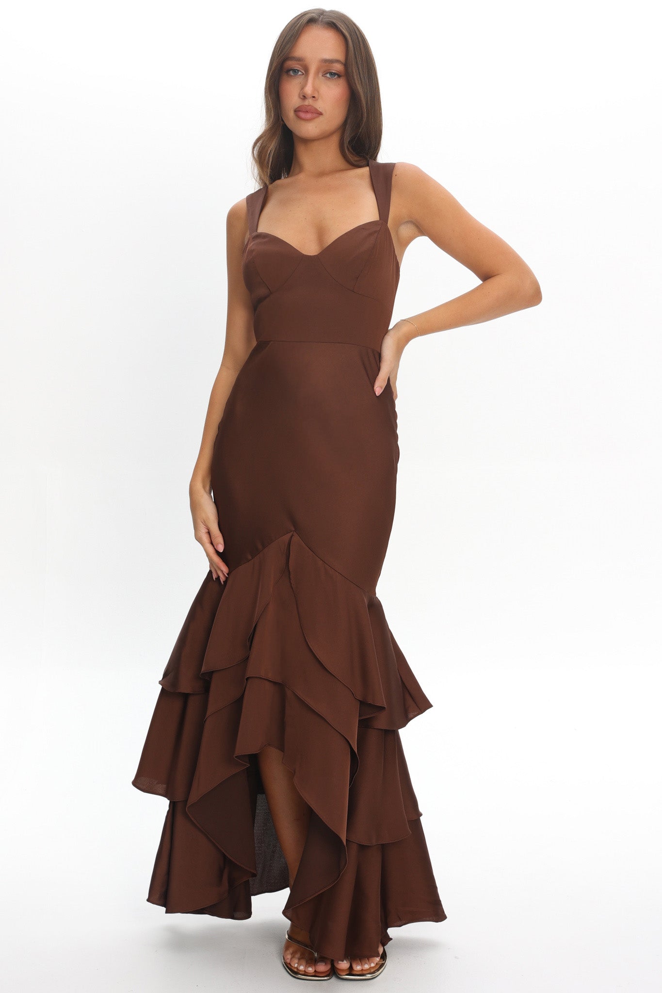 Baylin Layered Mermaid Hem Maxi Dress Coffee by Selfie Leslie Australia