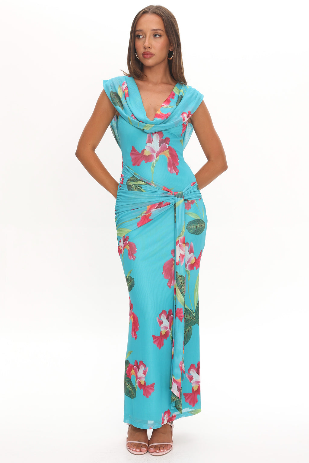 Virgo Season Draped Shoulder Maxi Dress Floral by Selfie Leslie Australia