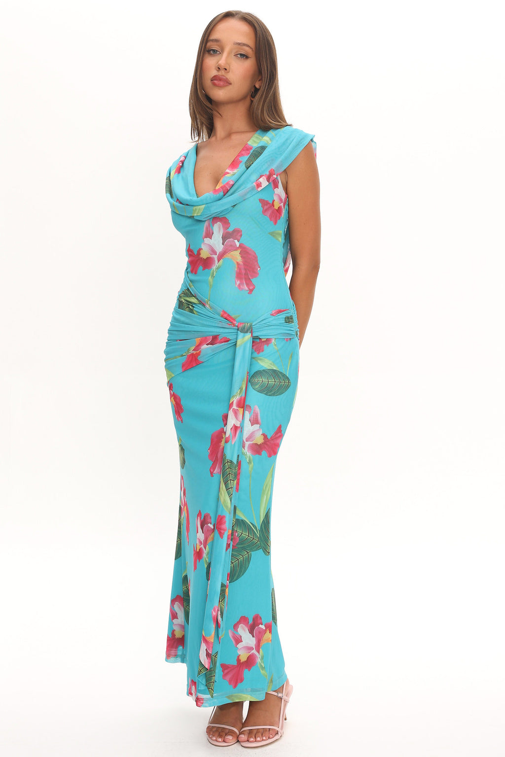 Virgo Season Draped Shoulder Maxi Dress Floral by Selfie Leslie Australia