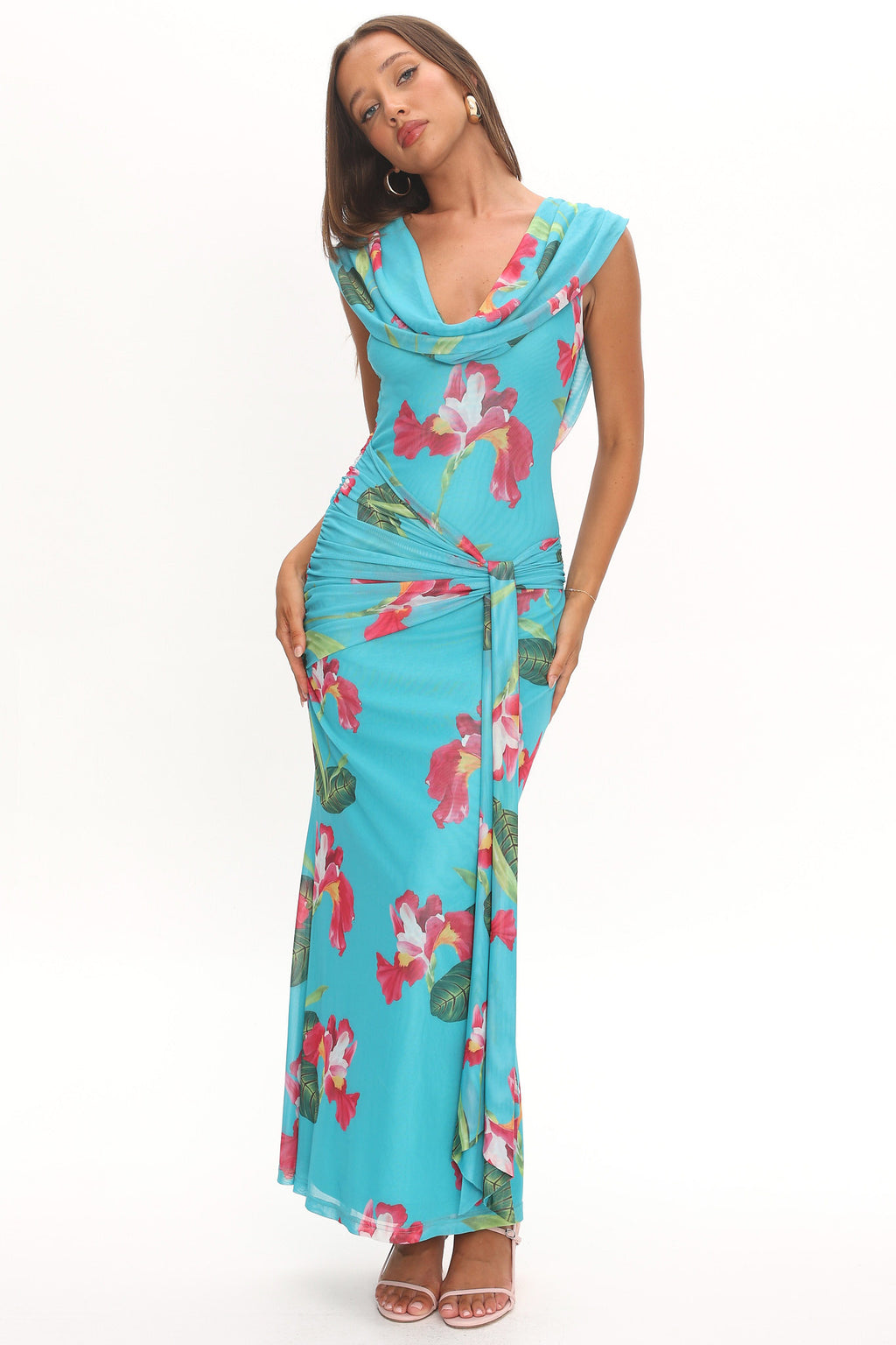 Virgo Season Draped Shoulder Maxi Dress Floral by Selfie Leslie Australia